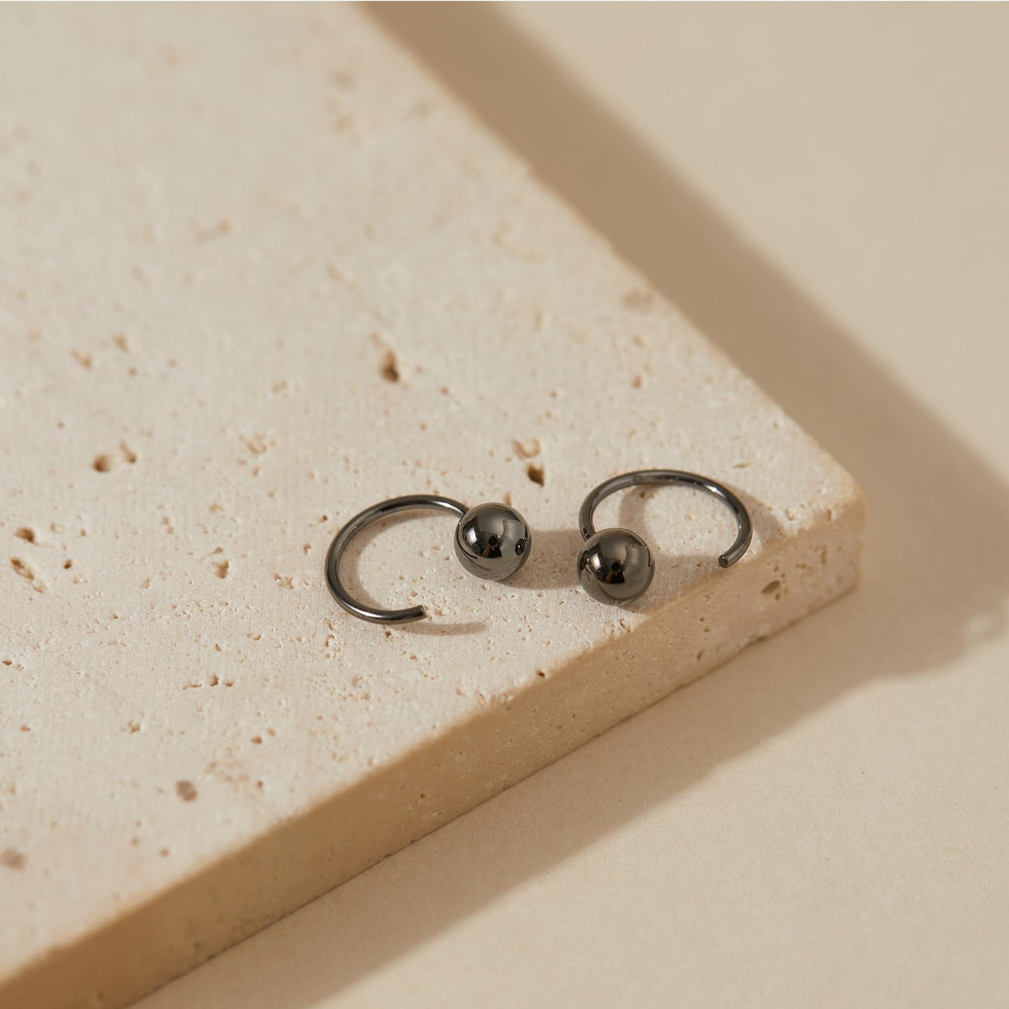 Black Half Hoop 925 Sterling Silver Little Ball Huggie Black Hug Hoop Earring for Women