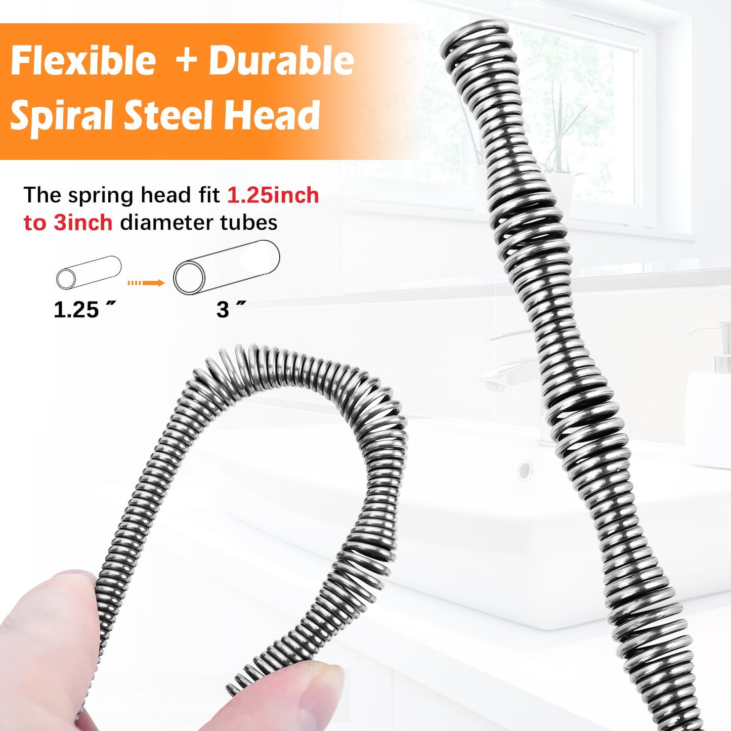 35 FT Double Mode Drain Snake Tools, 14-in-1 Drain Auger for Sink and Drain Unblocking, Plumbing Snake for Kitchen, Bathrom and Shower Sink, Snake for Real DYIs【Upgraded】