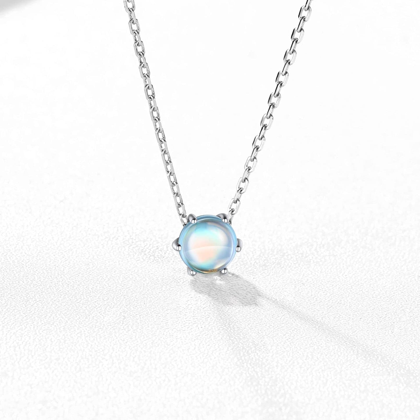 ChicSilver Moonstone Necklace 925 Sterling Silver Round Cut Gemstone Solitaire Pendant Necklace June Birthstone Jewelry for Women