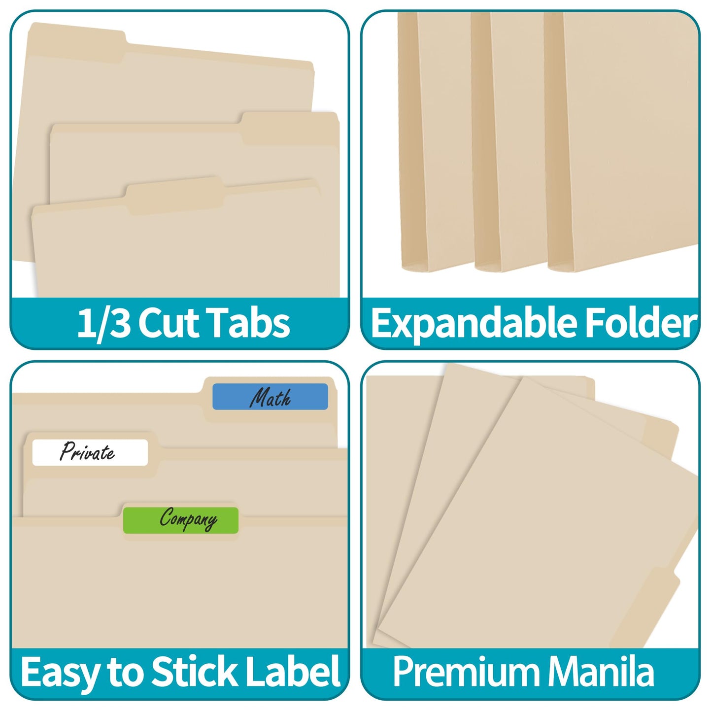 100 Packs Manila File Folder,Manilla Folder 8.5x11,1/3 Cut Tabs Folder for Office,School and Home,Organizer File Folder Letter Size