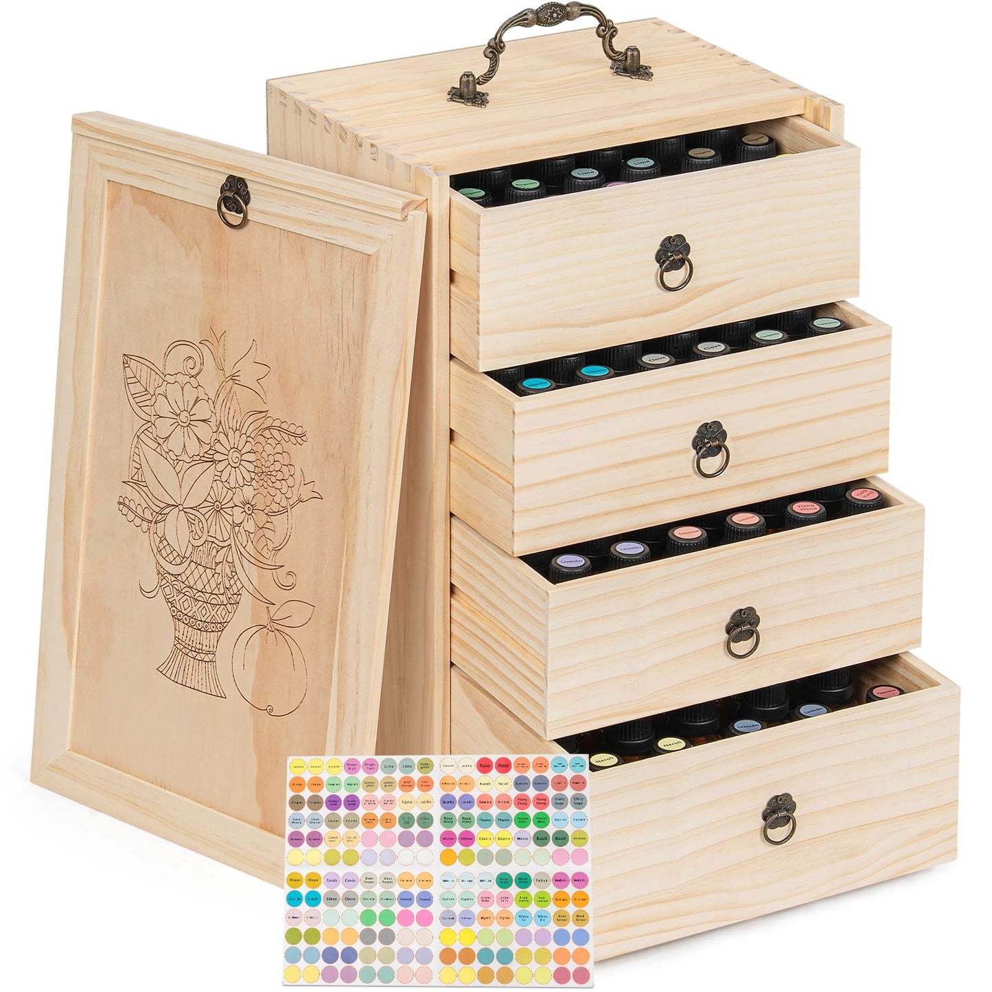 TORIBIO Essential Oil Storage Box for 96 Bottles, Wooden Essential Oils Holder Organizer Holds 5-30ml for Young Living & Doterra Bottles