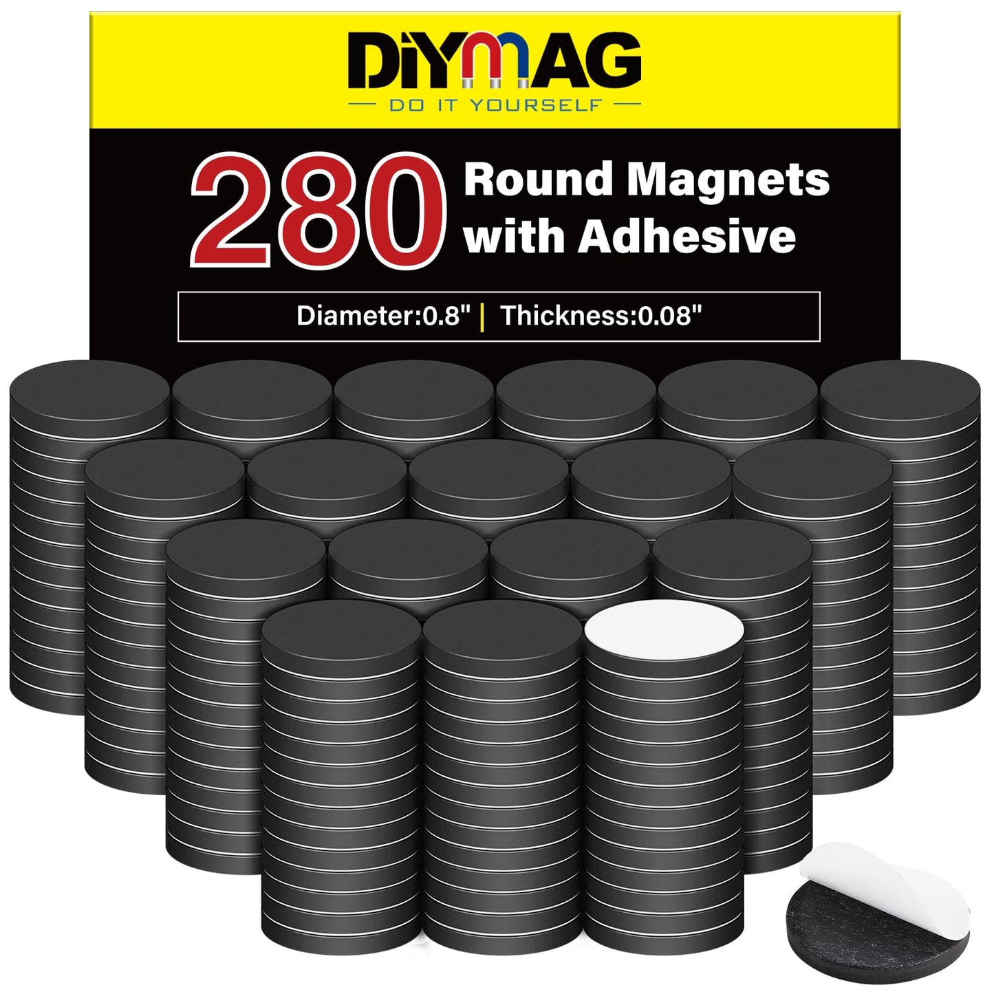 DIYMAG 280Pcs Magnetic Dot with Self Adhesive, Round Magnets Magnetic Tape Flexible Magnet Sheets with Adhesive for Crafts Photos and Die Storage Easy Peel and Stick, 0.8 x 0.08inch