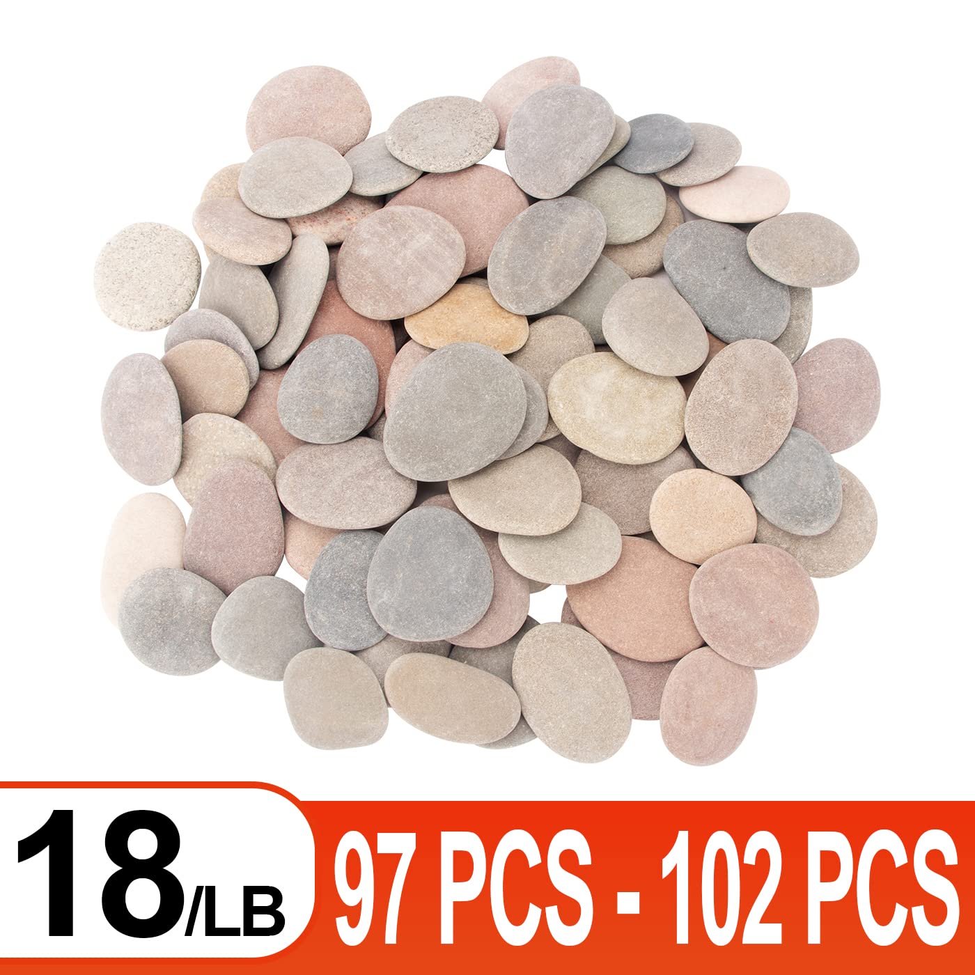 [About 97 PCS - 102 PCS](18.2 Pounds) Painting Rocks,2.26"-3.49" River Rocks,Flat Stones,Craft Rocks,DIY Rocks