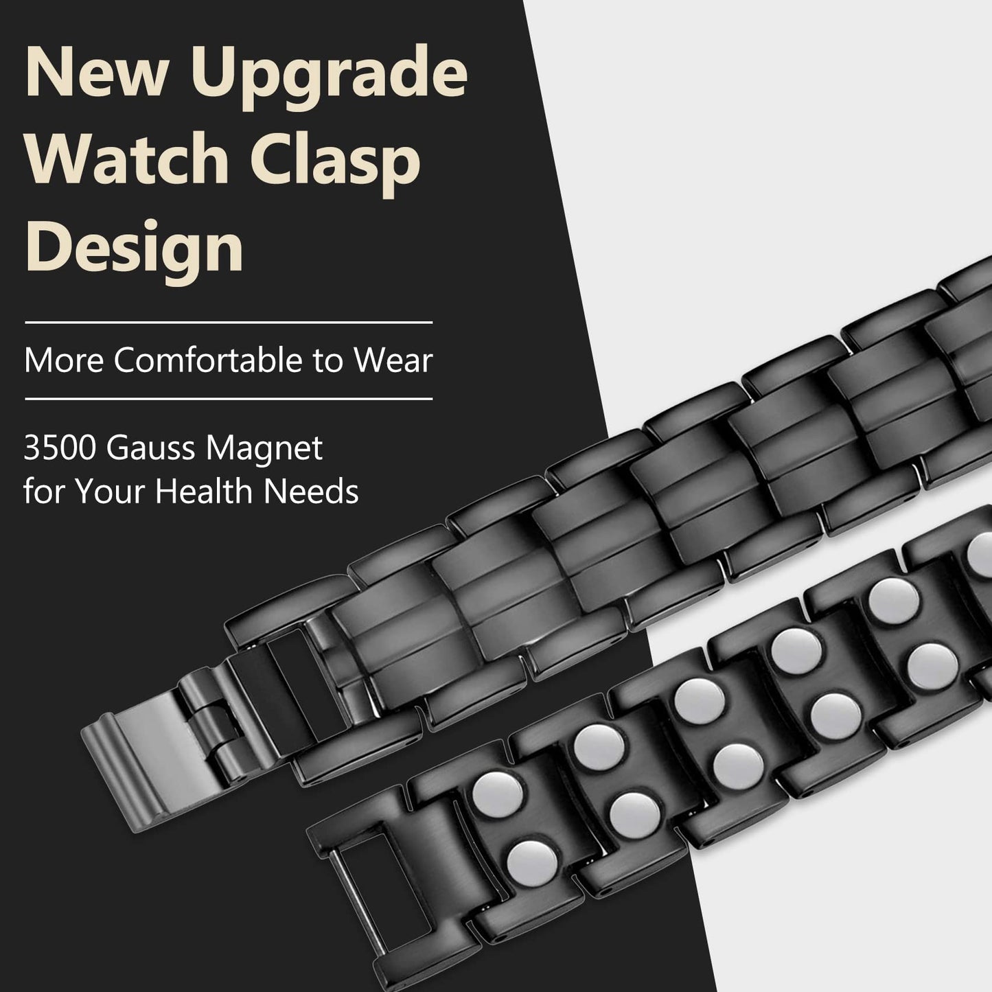 Feraco Magnetic Bracelet for Men Titanium Steel Bracelets with Double Row Magnets Adjustable (Black)