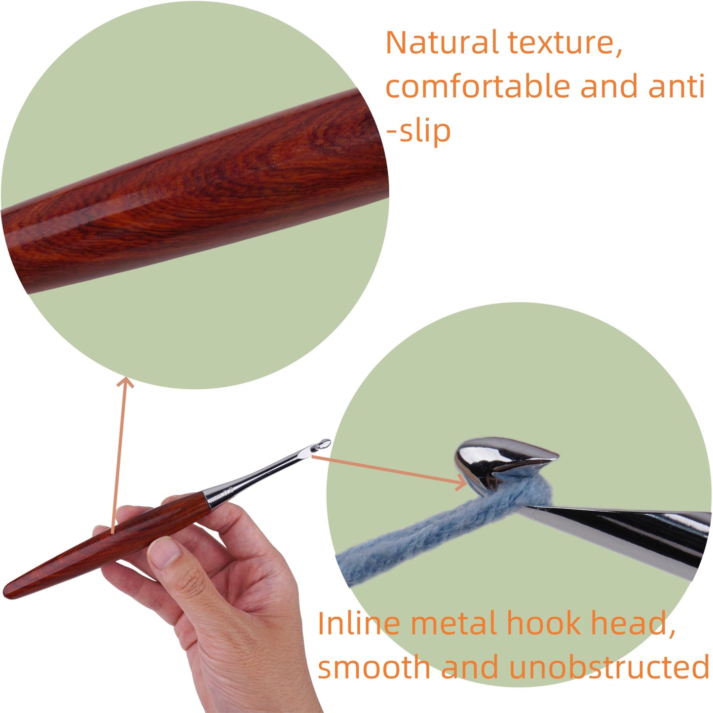 Interchangeable Ergonomic Crochet Hooks Set Inline Beginner Crochet Needles Kit Smooth Grip Wooden Handle with Red Case for Arthritic Hands 9 Sizes 3.5mm-8mm
