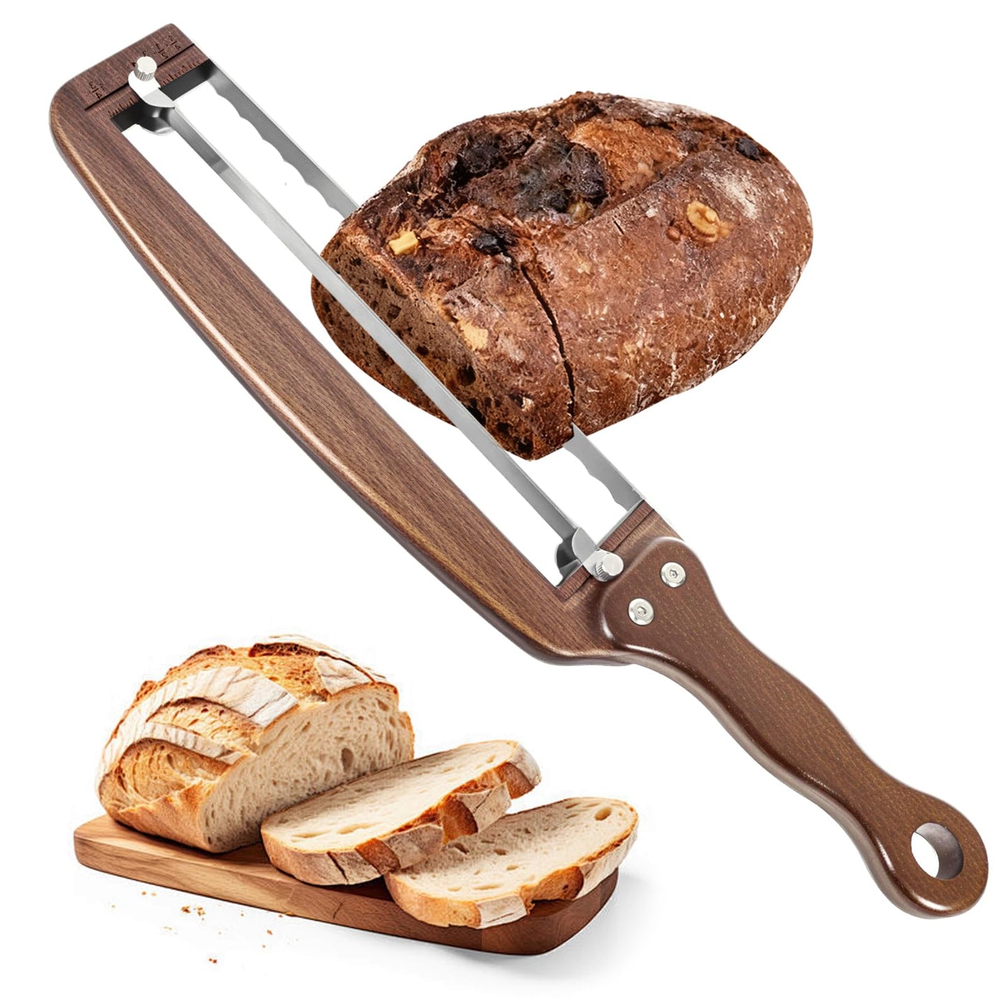 YIYOBEATFO Bread Slicer for Homemade Bread-Adjustable Wooden Sourdough Bread Knife with Thickness Guide,Cutter Tools for Crusty Sourdough & Baguette,Ambidextrous Use,Gift for Baker