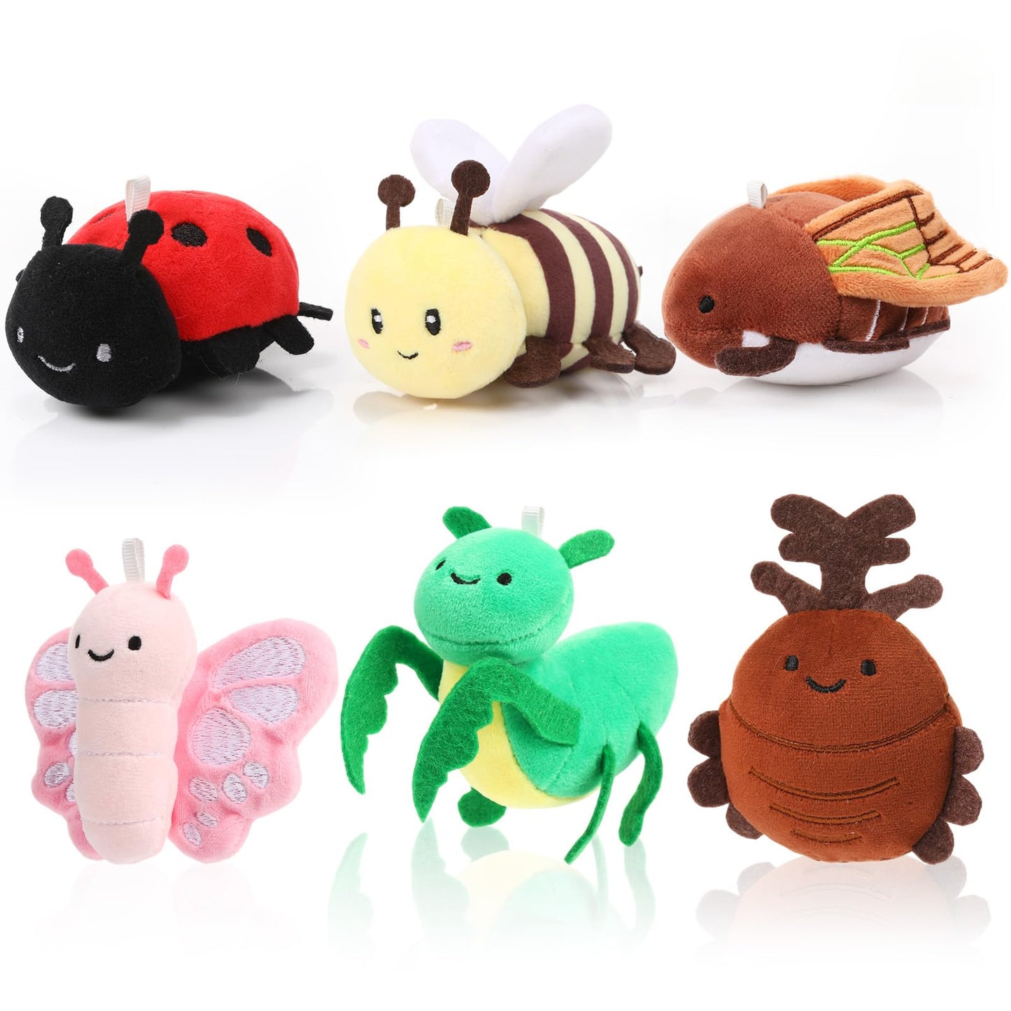 Meooeck 6 Pcs Cute Insect Plush 4 Inch Bug Stuffed Animals Ladybug Moth Beetle Bee Butterfly Mantis Keychains for Birthday Party Favors Classroom Prizes Christmas Stuffers Animal Collections
