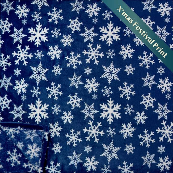 PAVILIA Christmas Throw Blanket | Navy Snowflake Christmas Fleece Blanket | Soft, Plush, Warm Winter Cabin Throw, 50x60 (Navy/White Snowflake)