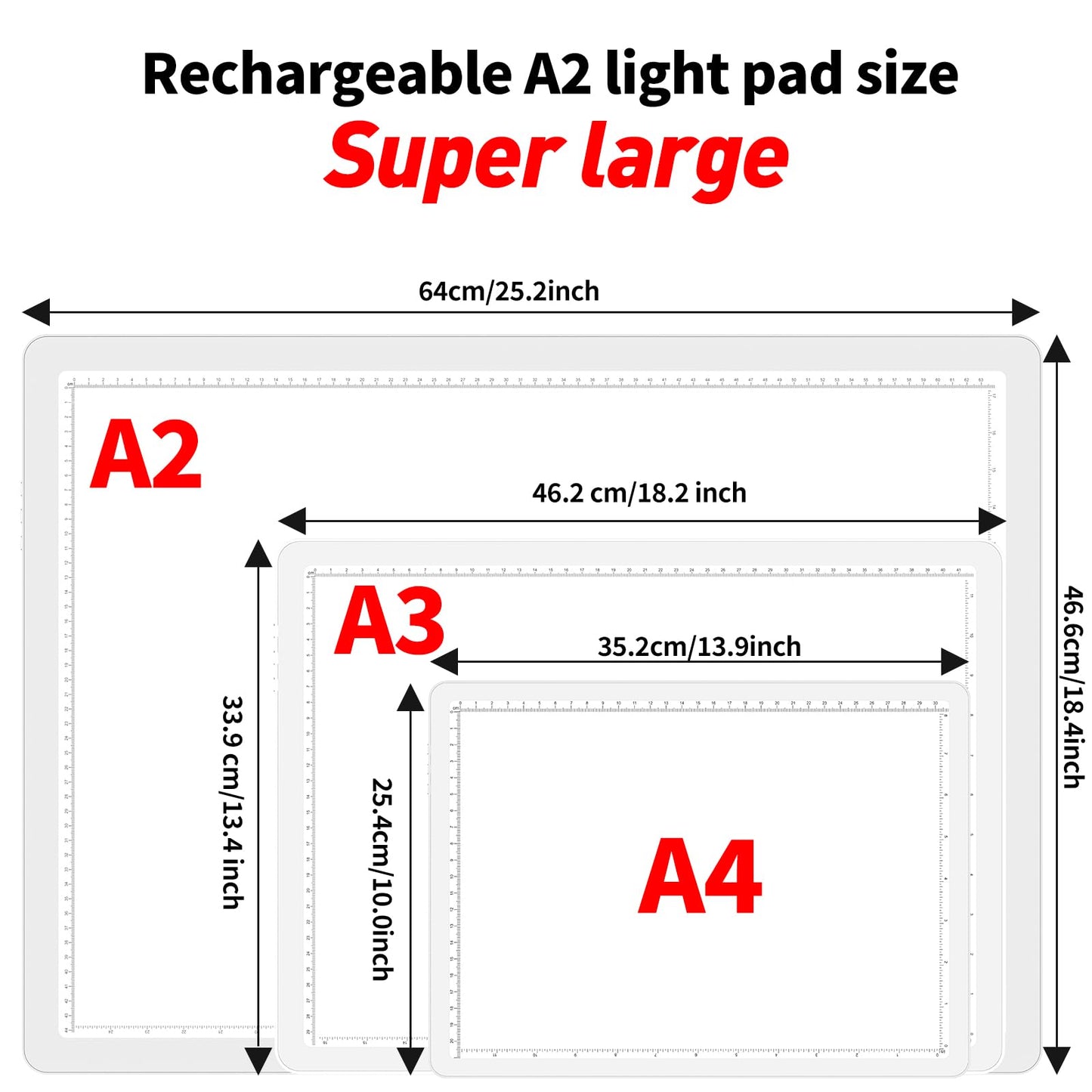 TOHETO Rechargeable A2 Light Pad for Diamond Painting 25.2''x18.4'', Magnetic Diamond Art Light Board, Wireless Lightbox for Tracing and Drawing, Cordless LED Light Table for Sketching, Weeding Vinyl