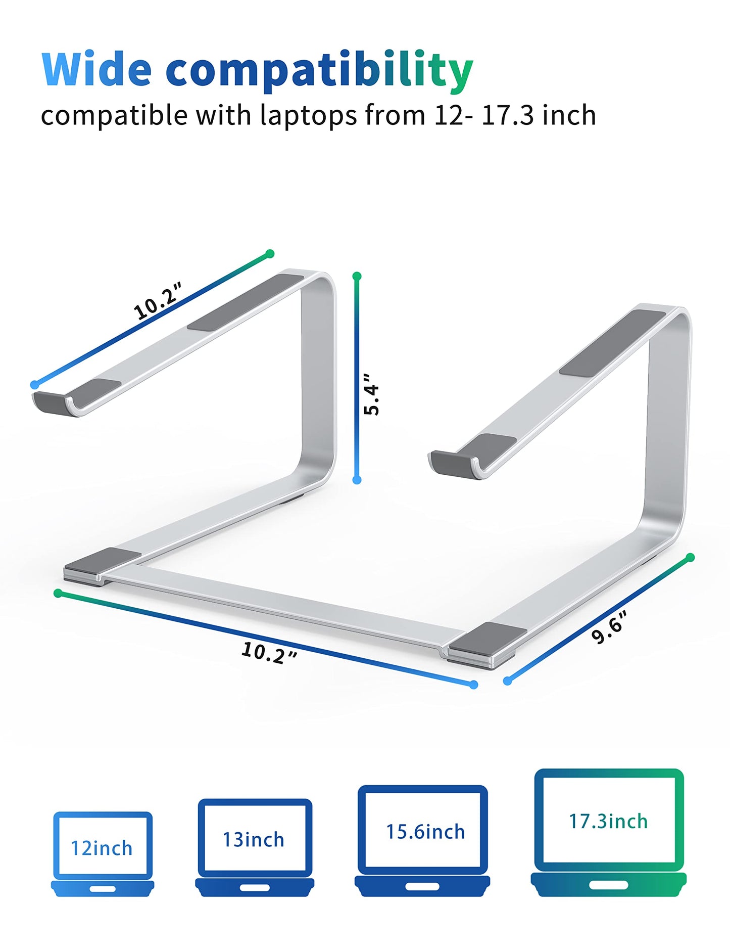SOUNDANCE Laptop Stand for Desk, Ergonomic Metal Computer Riser for 12-17.3 Inch Laptops, Heavy Duty Stable Desktop Holder, Improves Eye Level & Workspace Organization, Silver