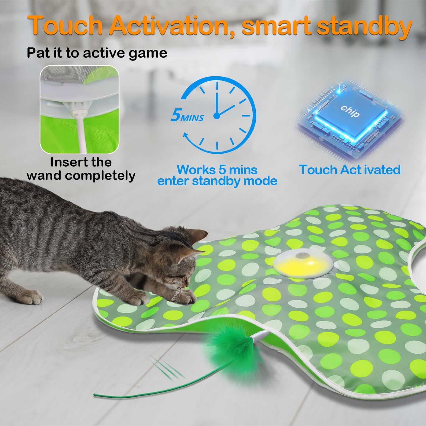 umosis Interactive Cat Toys Rechargeable,Moving Concealed Feathers,Real Mouse Squeaky,Touch Activated Cat Kitten Toy Exercise Toys for Indoor Bored Adult Cats