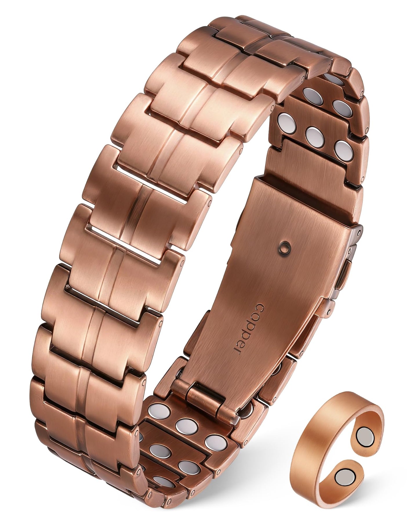 Jeracol Ultra Magnetic Copper Bracelet & Ring for Men, 99.9% Pure Copper Bracelet, Premium Fold-Over Clasp and Adjustable Length Sizing Tool & Jewelry Gift Box