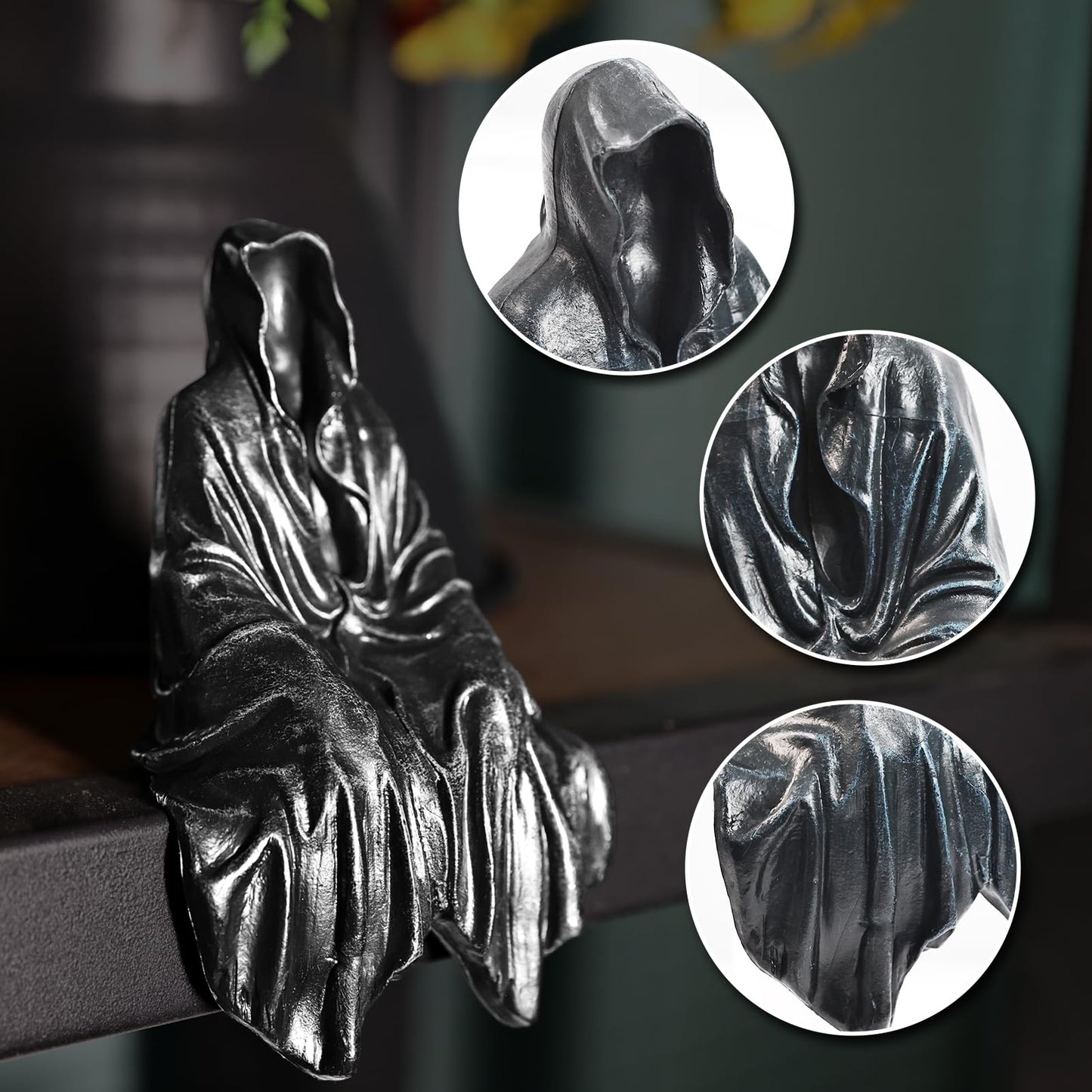 LOHASTOUR Tabletop Gothic Figurine Grim Reaper Statue - Gothic Spooky Sculpture for Garden or Bookshelf - 5.1 inch Mysterious Resin Decor - Bookshelf Decor Fantasy