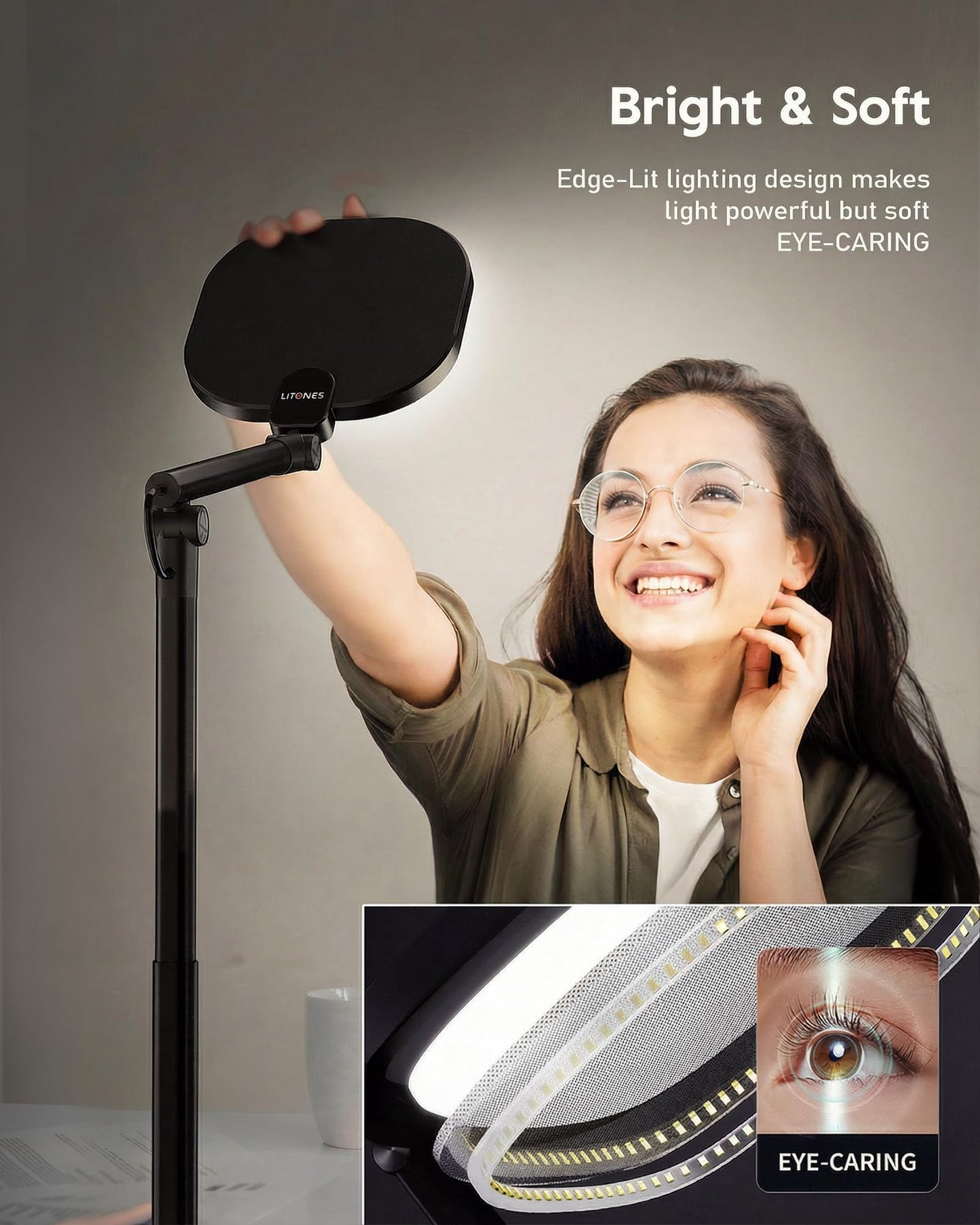 LitONES Led Desk Lamps for Home Office with Base, Tall Desk Lamp with 50 Light Modes & Memory and Timer Func Computer Light, Flexible Adjustable Table Lamps for Video Conference, Architect