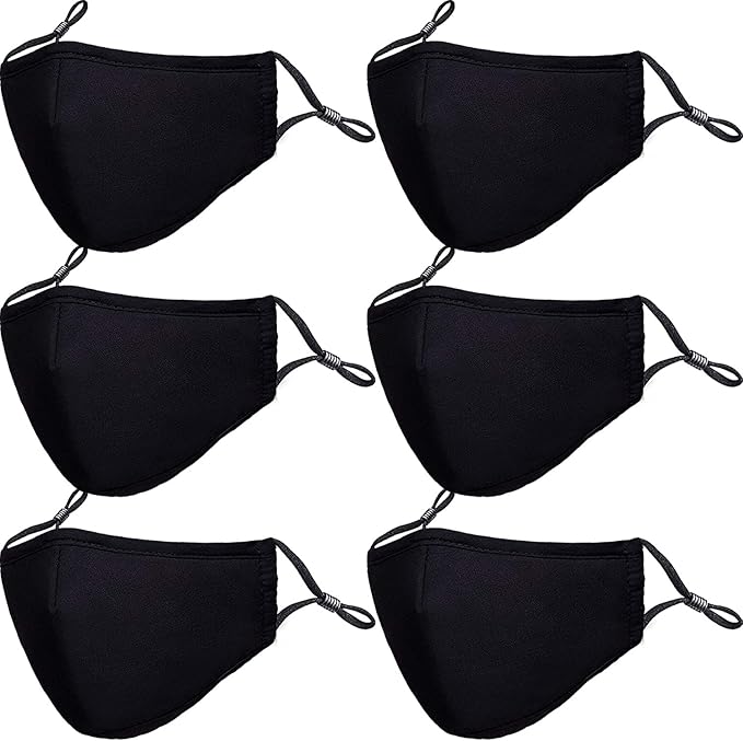 PAGE ONE Reusable Cloth Face Masks Washable Adjustable Breathable Cotton Face Mask for Women Men/6PC (black)