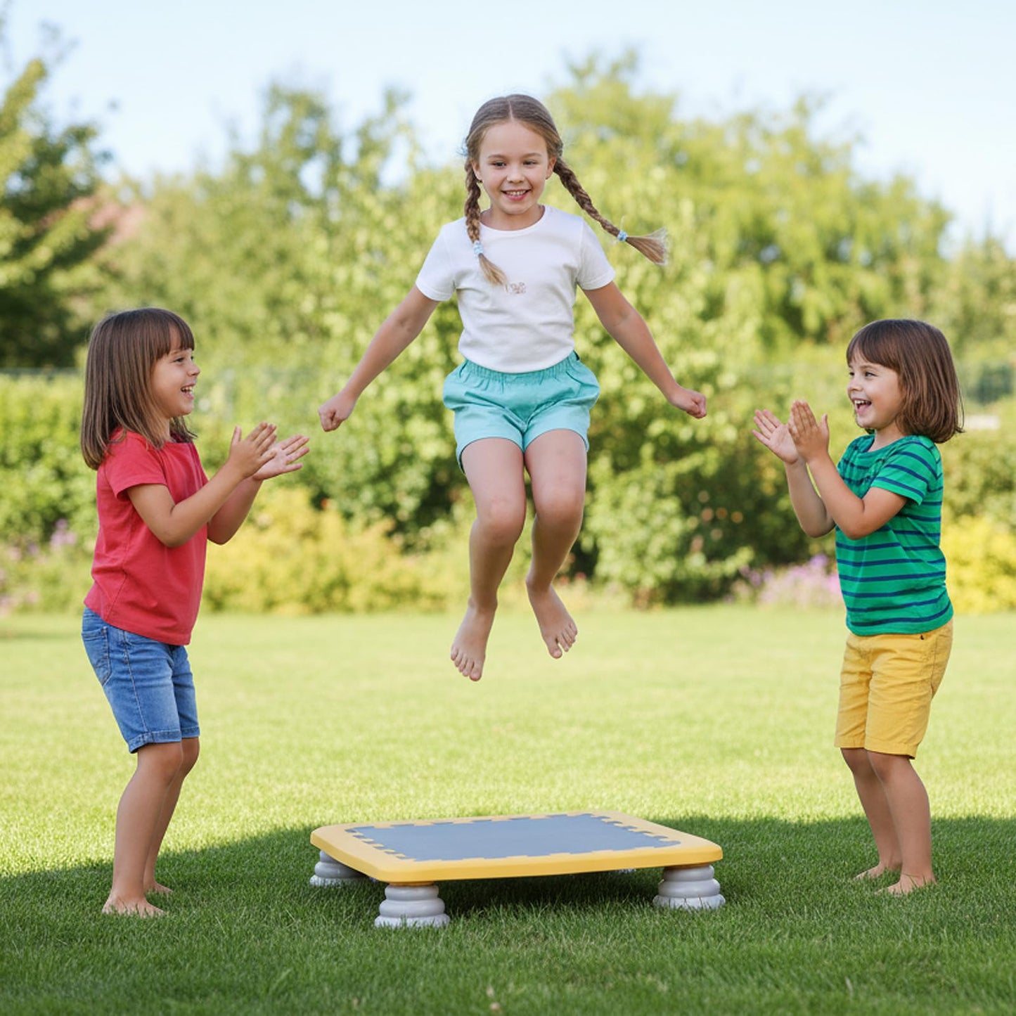 KreyNa Mini Trampoline for Kids, 25 Inch Sensory Trampoline Bouncing Board with Non-Slip Base, Balance and Bounce Jumping Toy Gift for 3-12 Boys & Girls, Yellow