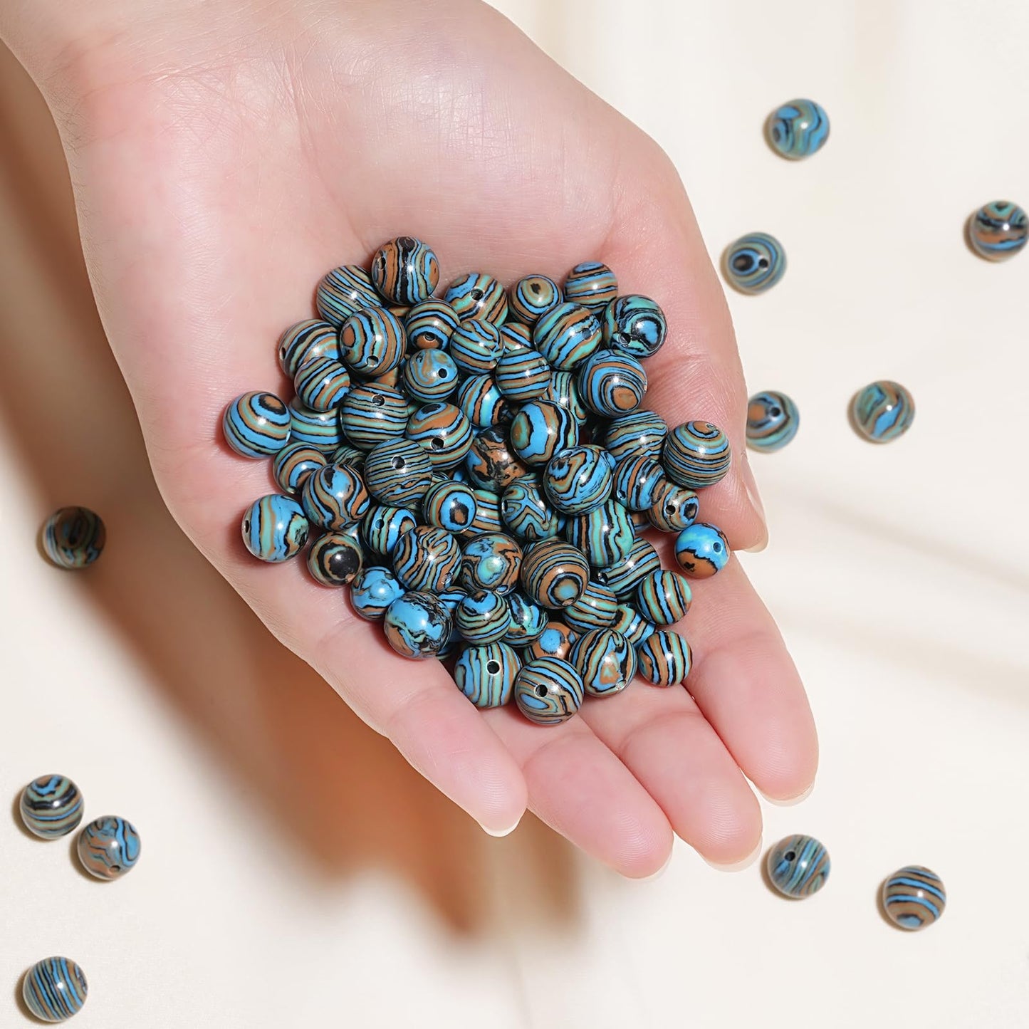 10mm Natural Blue Malachite Gemstone Beads Polished Round Smooth Stone Beads for Bracelets Jewelry Making 15inch Loose Beads