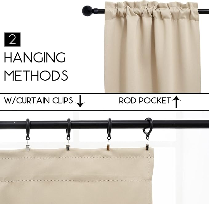 Pickluc Blackout Kitchen Curtain 24 Inches Long, Rod Pocket Cafe Tier Curtains for Small Window Treatment in Living Room, Basement, RVs, Cabinets, 2 Panels, W24 X L24 Inch, Ivory