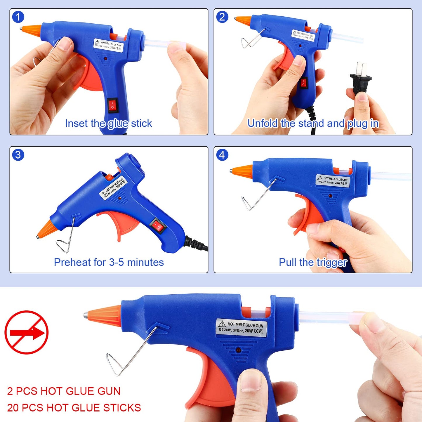 Zhengmy 4 Pieces Mini Hot Glue Gun with Glue Sticks for Class Projects Small Hot Melt Gun for Kids Low Temp with Rubber Protector Craft for DIY Arts, Sealing, Home Repairs, 20 W