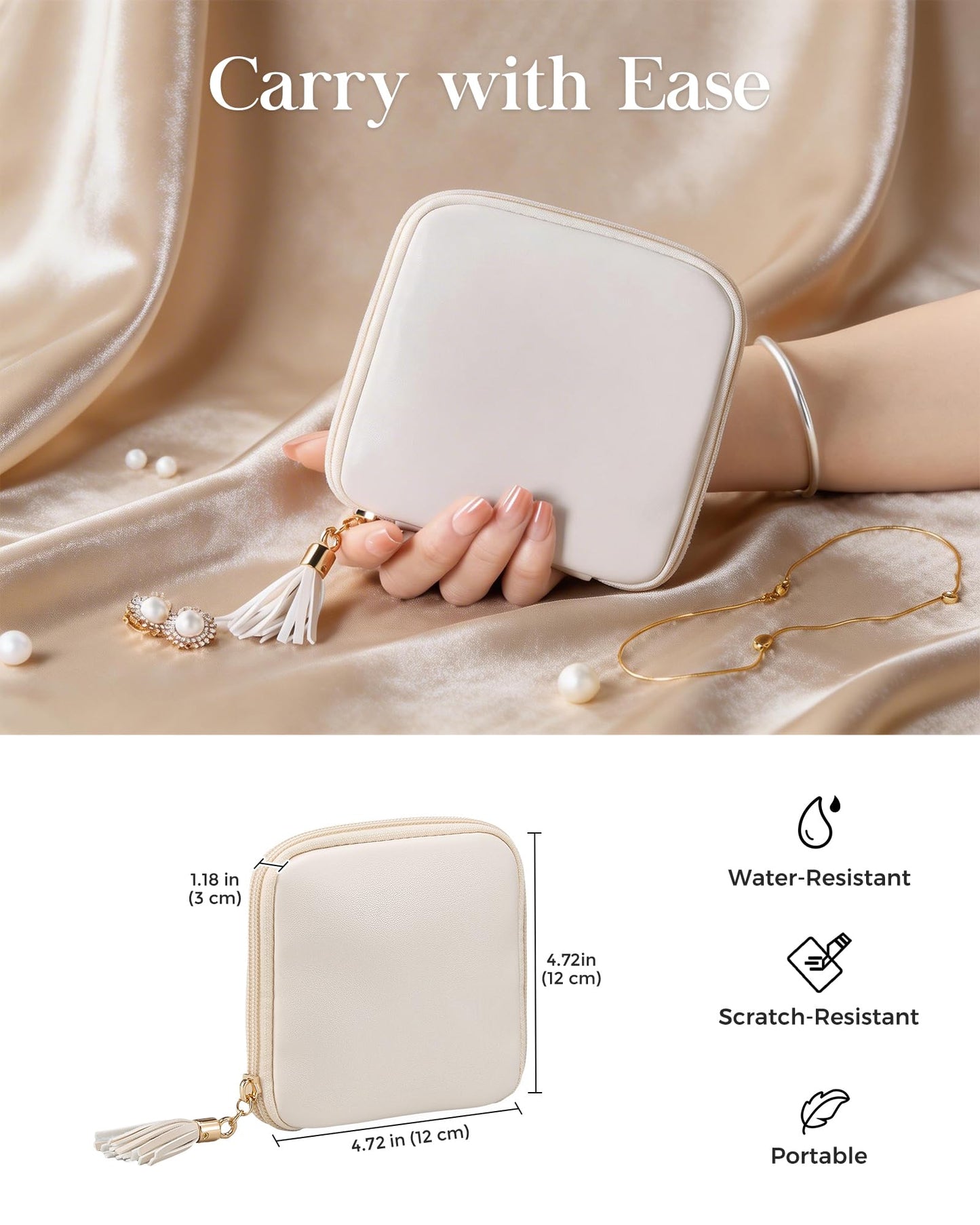 Lolalet Cream 2 Layer Jewelry Box Organizer and Cloud White Travel Jewelry Case Organizer Bundle, Jewelry Storage and Travel Solution