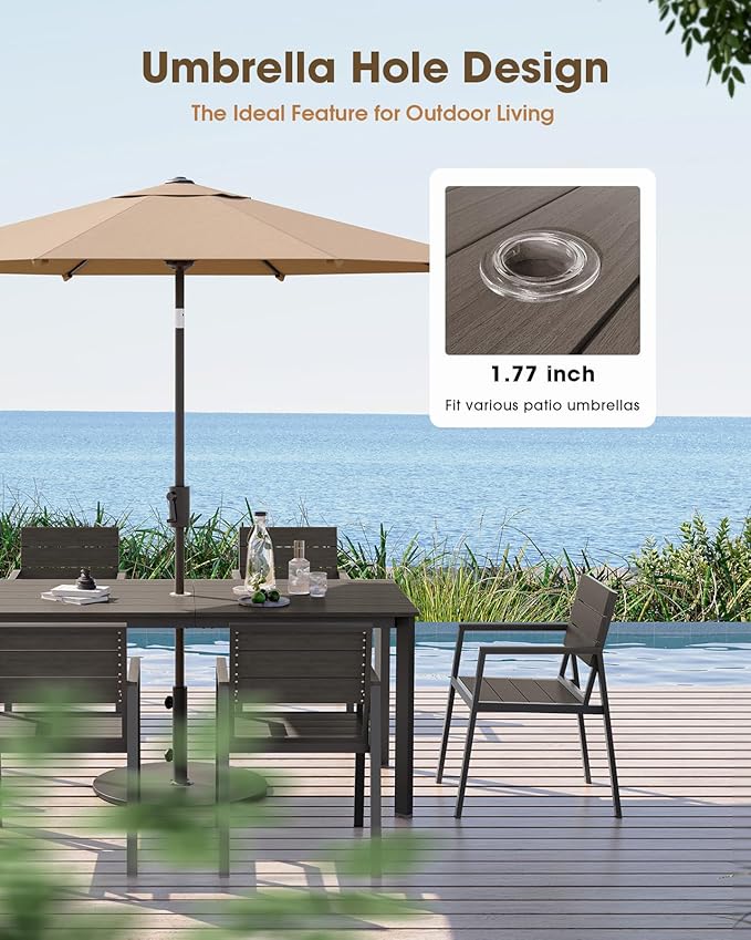 Outdoor Patio Dining Sets, Aluminum 5 Piece HDPS Outdoor Dining Table and Chairs Set with Umbrella Hole, Modern Rectangular Patio Furniture Set with All-Weather Table and 4 Chairs (Charcoal)