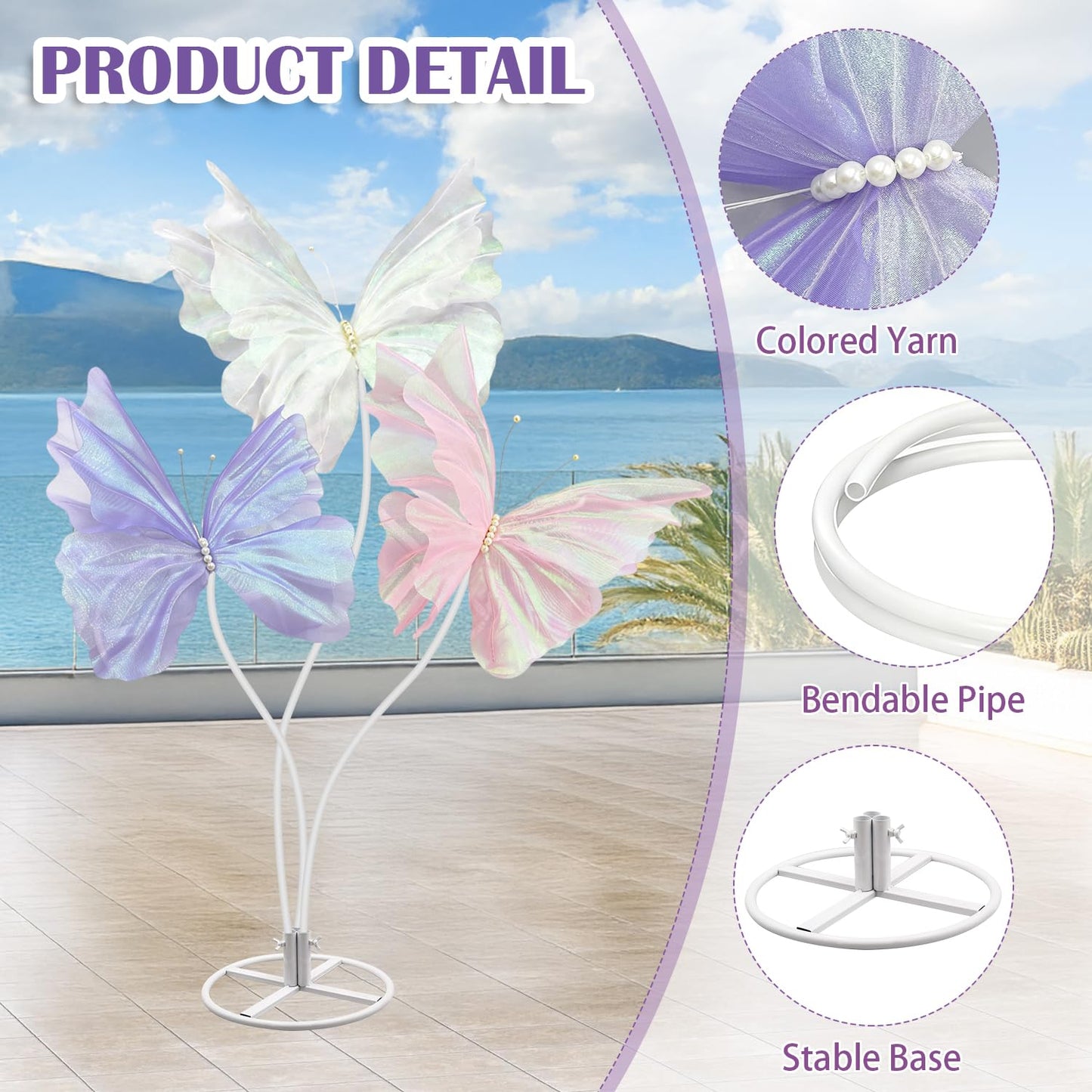 X-Kingsun Large Silk Butterfly Decorations 5.5ft Giant Butterfly with Stand Base Mariposas Grandes para Decoraction Artificial Gauze Butterfly for Outdoor Wedding Party Garden Backdrop Decor