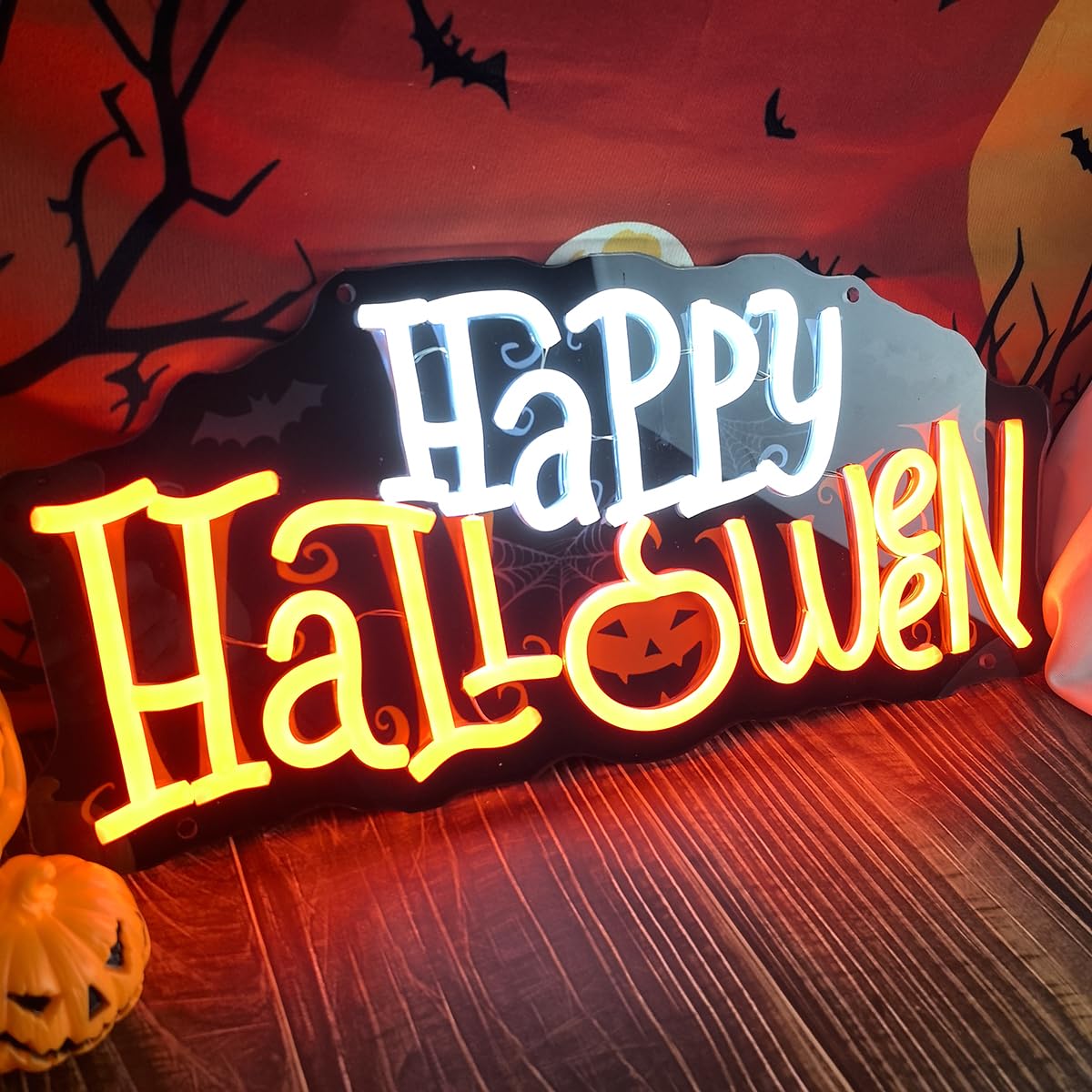 Happy Halloween Neon Sign Halloween Neon Lights for Wall Decor Dimmable Pumpkin Acrylic Led Light Up Sign for Party Home Window Bar Horror Room