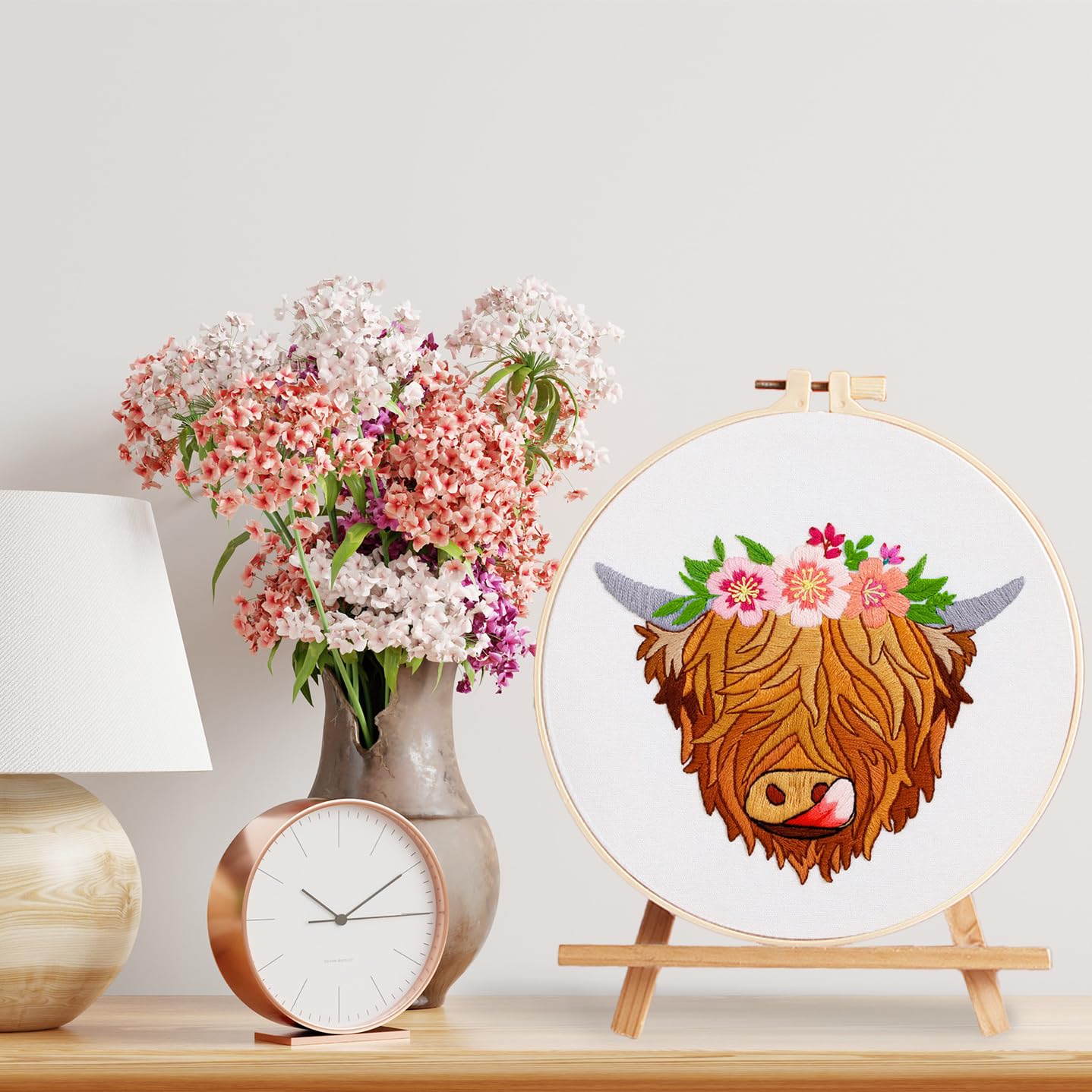 Louise Maelys 3 Sets Highland Cow Embroidery Kits for Beginners,Cross Stitch Kit for Adults,Starters DIY Needlepoint Including Embroidery Hoop Cloth Needles Instruction and Threads