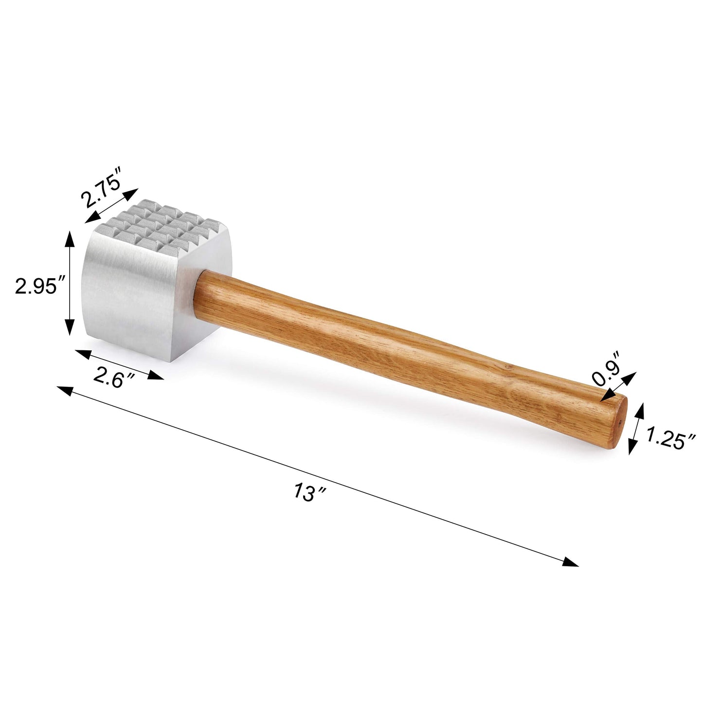 New Star Foodservice 36398 Wood Handle Aluminum Meat Tenderizer/Mallet/Hammer, 13-Inch Overall