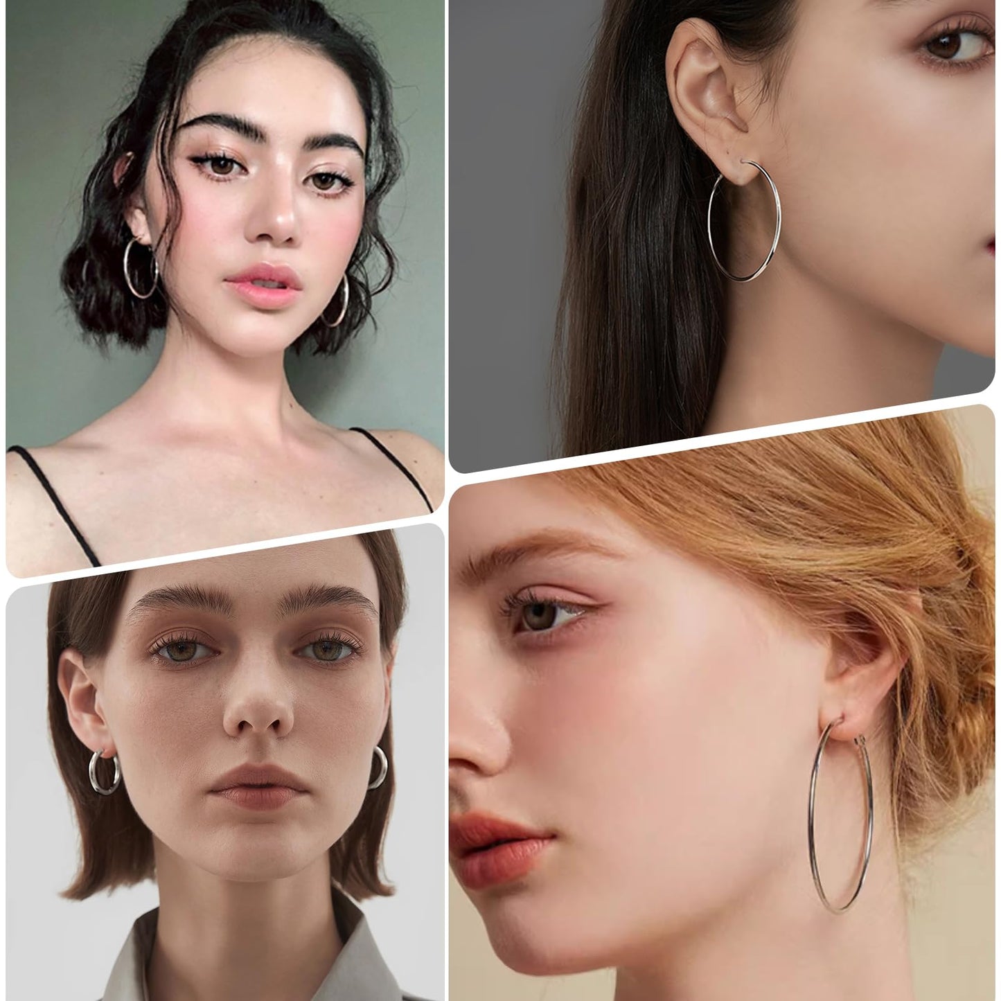 PICKBEAU Silver Dangle Hoop Earrings for Women, 14K White Gold Plated Stainless Steel Earrings Drop Hypoallergenic Hoops Earrings(50mm)
