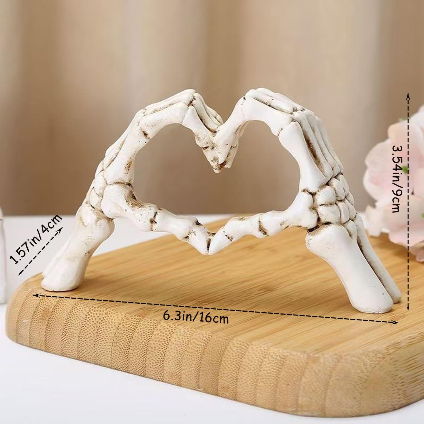 HEBYJO White Halloween Heart Hands Sculpture, Resin Abstract Skeleton Statue Love Ornaments, Heart Shape Finger Gesture Figurines for Shelf Home Desktop Decoration