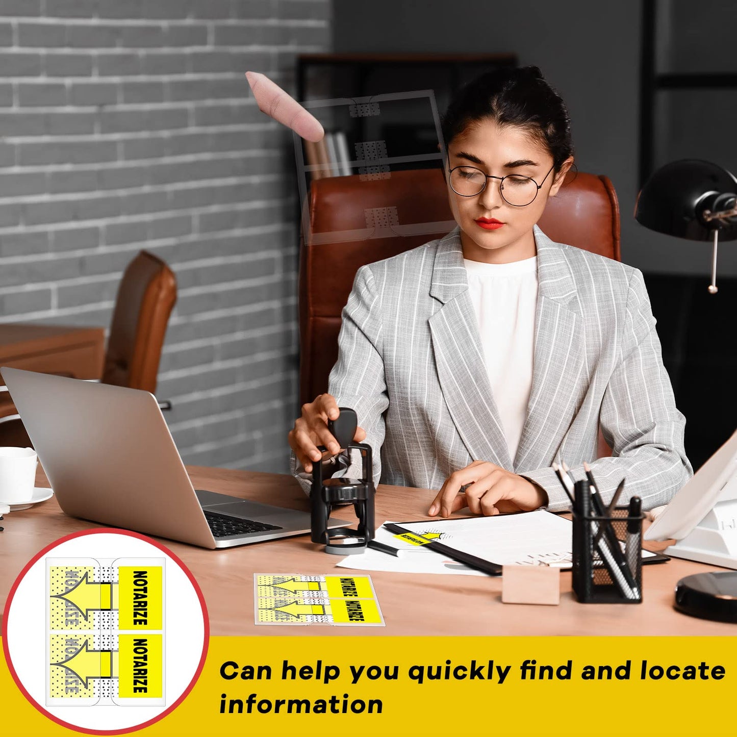 Qeeenar 800-Piece Sign Here Tabs - 1 Inch Sticky Flags for Document Notarization, Office Notebook and Book Annotation - Initial Here Stickers(Yellow,Notarize)