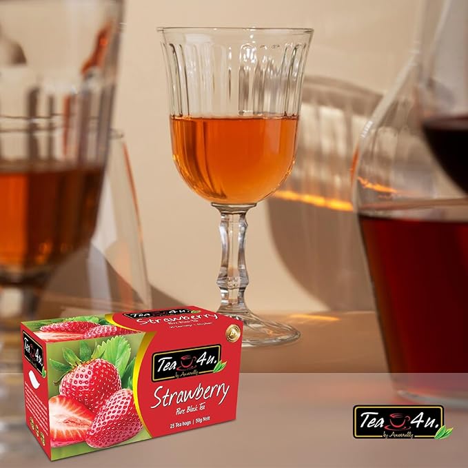 Tea4U Flavored Black Ceylon TeaBags (Strawberry) - Ideal Quality from Sri Lanka's Finest Leaves and Expertly Blended - 25 Count