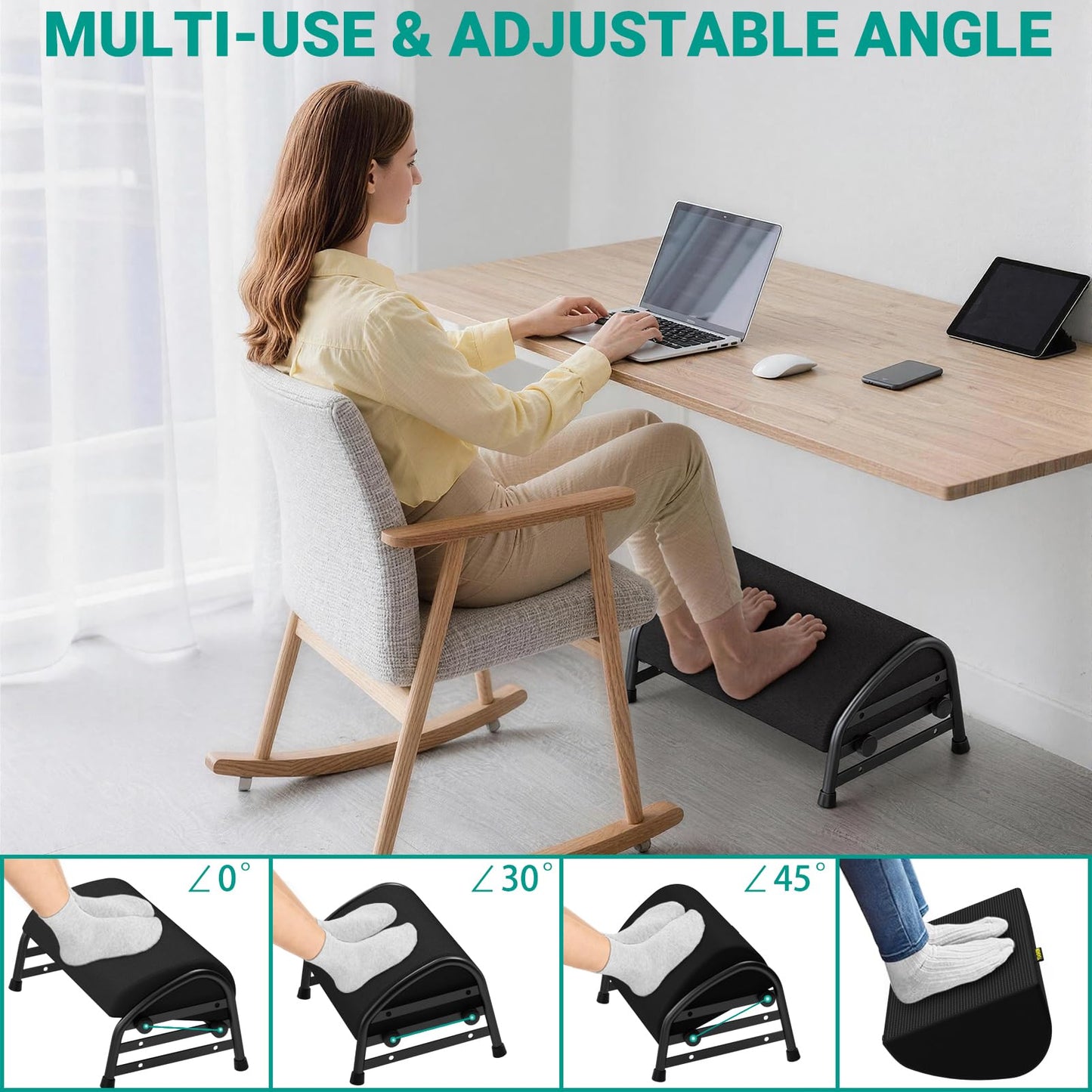 YEASHEIN Adjustable Foot Rest for Under Desk at Work, Ergonomic Foot Stools with 7 Positions, Elevated Cushion Under Desk Footrest with Metal Frame, Leg Rest Used for Home, Car, PC Gaming Accessories