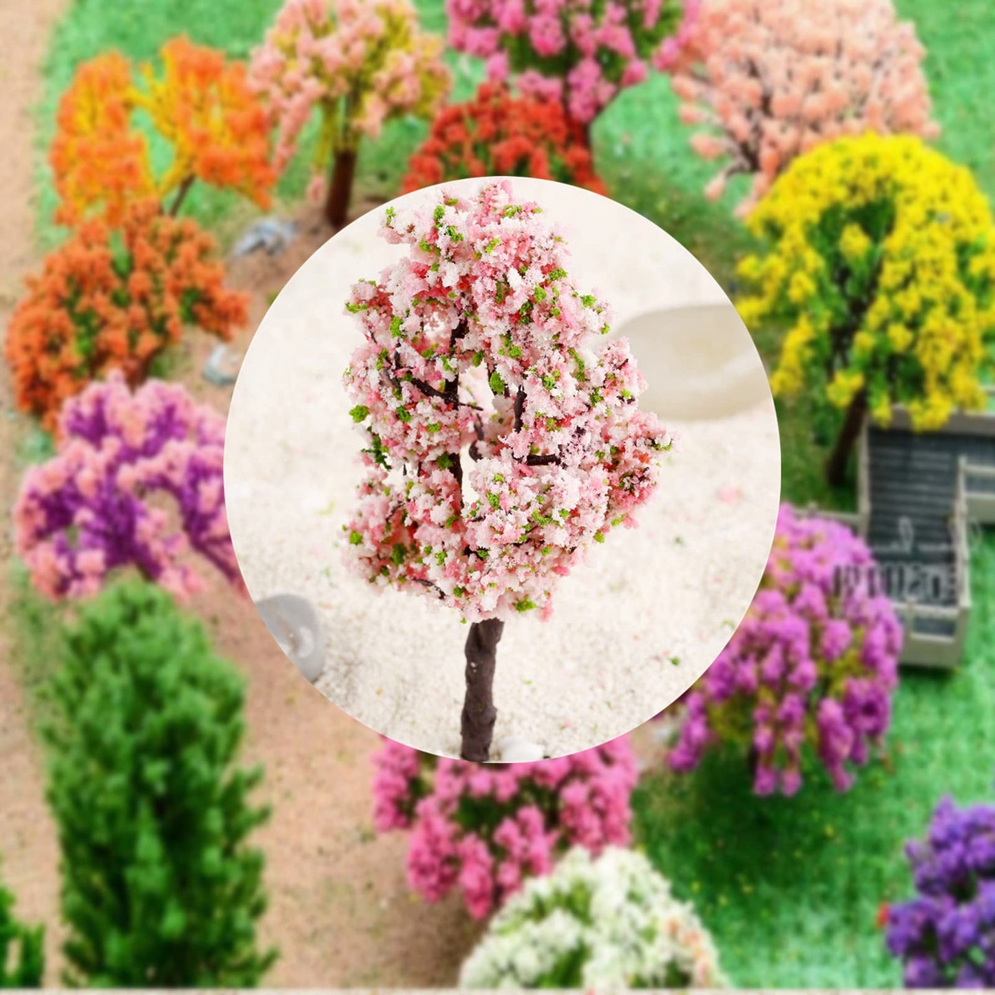 Yetaha 10PCS Pink Flower Model Trees, Mini Vegetation Flower Cluster Static Scenery Model for DIY Landscape Railway Train Diorama Garden Scenery Layout Architecture Trees Home Decoration, 11CM/4.33"