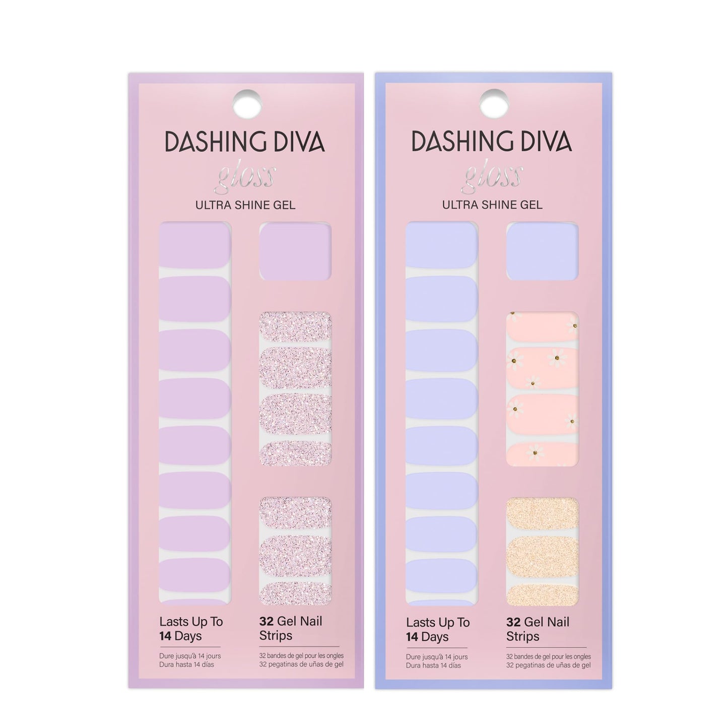 Dashing Diva Gloss Nail Strips Bundle - The Pastel Collection- Fairytale Moment & Down Down Daisy - UV Free, Chip Resistant, Long Lasting Gel Stickers - Contains 2 Sets