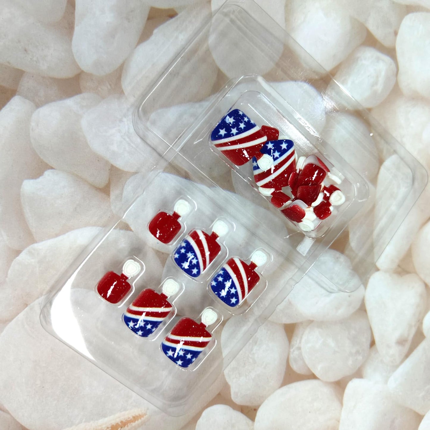 Independence Day Press on Toenails Short Square Fake Toe Nails with American Flag Design Red Blue False Toenails 4th of July Toe Nails Press on Summer Glossy Acrylic Toenails for Women 24Pcs