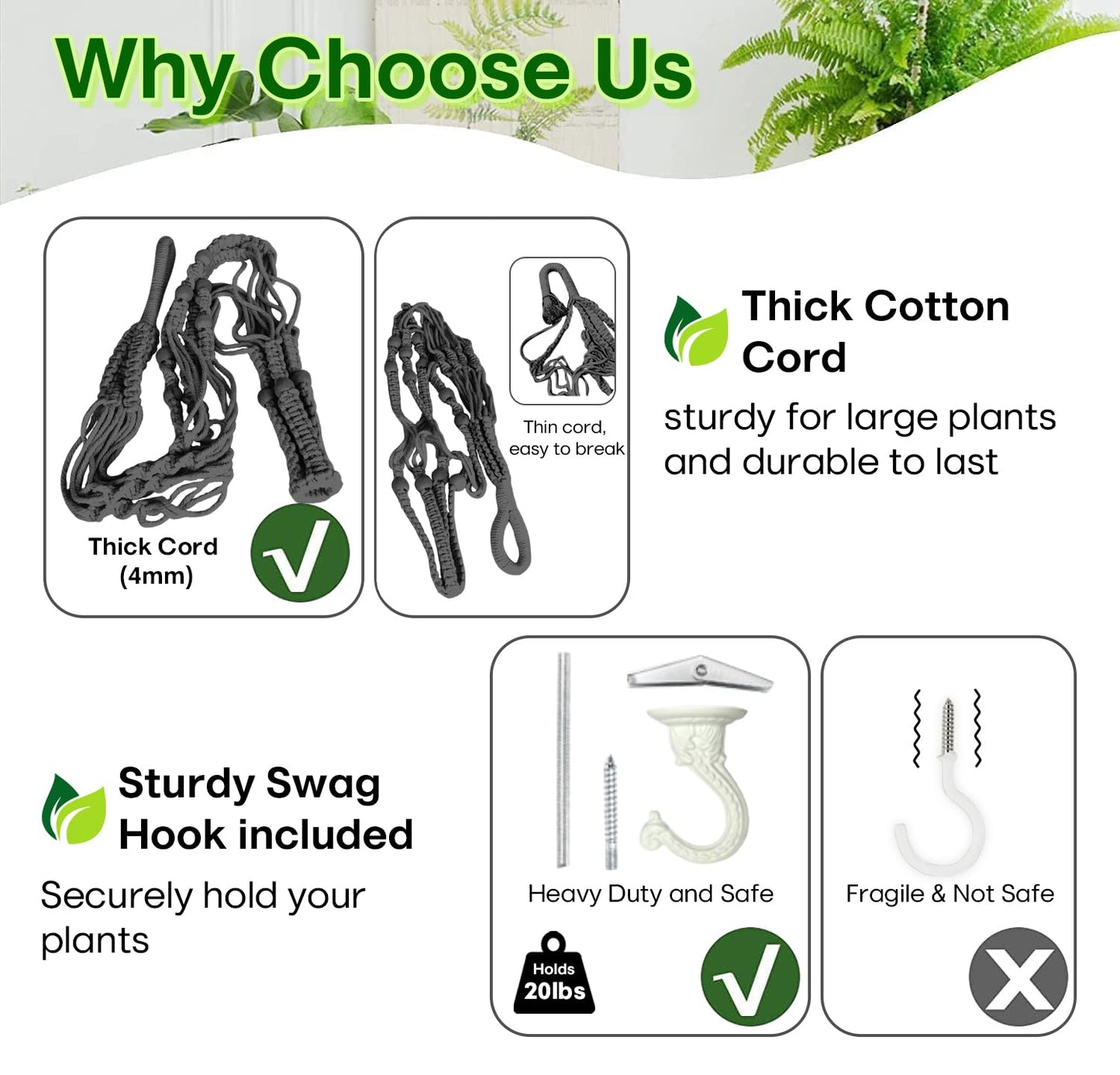 Shineloha 2 Pack 43 Inches Macrame Planter Hanger Large for 12 inch Pot (Extra Long & Big) + Swag Hook | Large Hanging Planter for Indoor Plants | No Pot/Plant Included (XL)