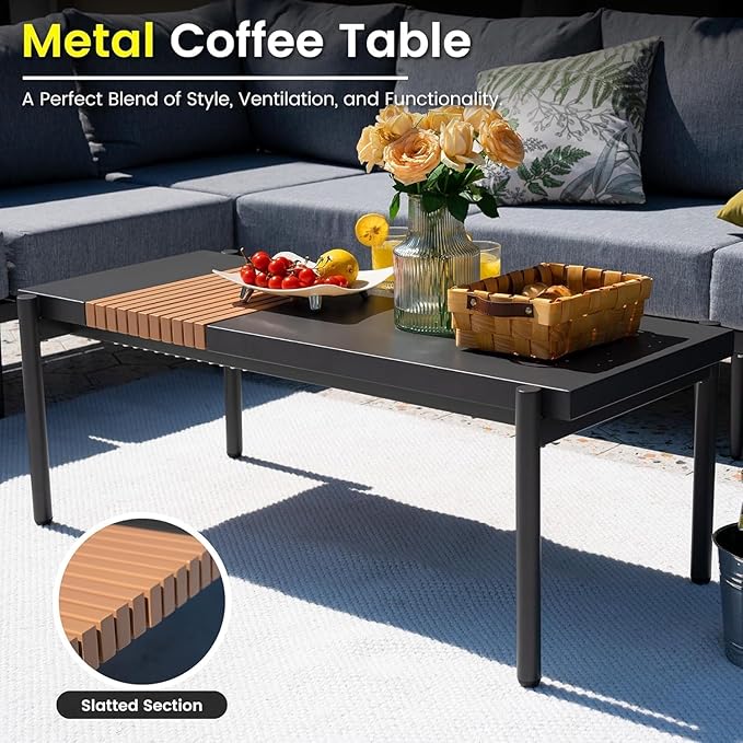 Sundale Outdoor 9 Pieces Patio Furniture Set, U-Shaped Outdoor Sectional Sofa with 6 Inch Olefin Cushion and Coffee Table, Modern Metal Outdoor Conversation Sets for Backyard, Poolside, Sunroom