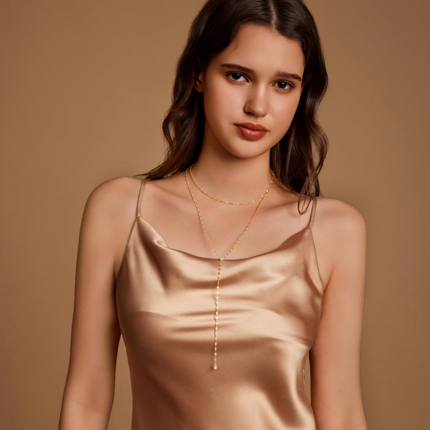 Zeffy Long Gold Necklace- Dainty Gold Teardrop Drop Lariat Necklace Trendy Layered Simple CZ Y-Shaped Body Chain Stack Wedding Prom Dangle Statement Necklace Jewelry Gifts