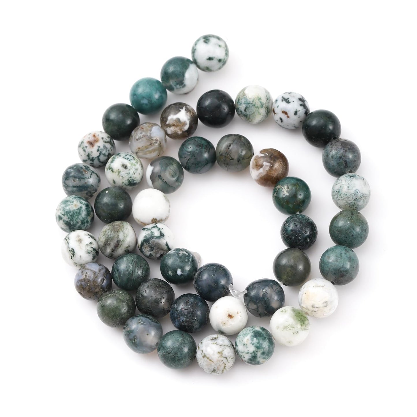 10mm 38pcs DIY Natural Tree Agate Stone Beads Round Healing Crystal Gemstone Loose Beads for Jewelry Making Handmade Bracelet Necklace
