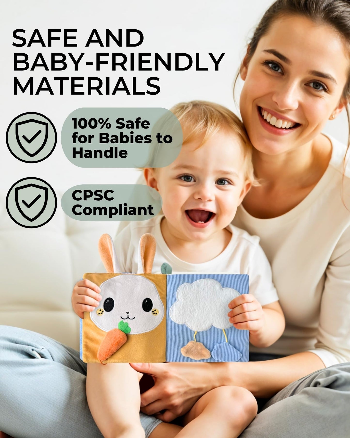 Toodly Cute Soft Baby Book with Mirror, Activities, Touch and Feel & Crinkle Pages - Interactive Sensory Cloth Toy for Babies 0-6, 6-12 & 12-18 Months - Adorable Animal Themes for Early Development
