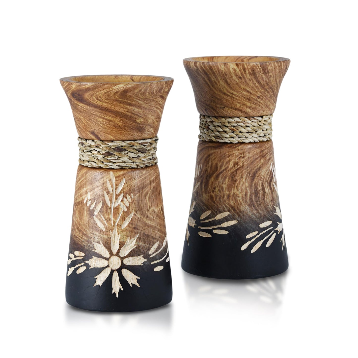 AeraVida 6-Inch Nature’s Beauty Etched Flower and Rope Design Mango Tree Wood Rectangular Handmade Vase | Rustic Wooden Tabletop Vase for Flowers | Sustainable Home & Kitchen Decor (2)