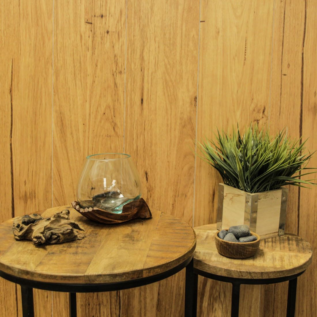 Blown Molten Glass and Carved Wood Hands Decorative Bowl, Vase, and Terrarium, 5 Inches High