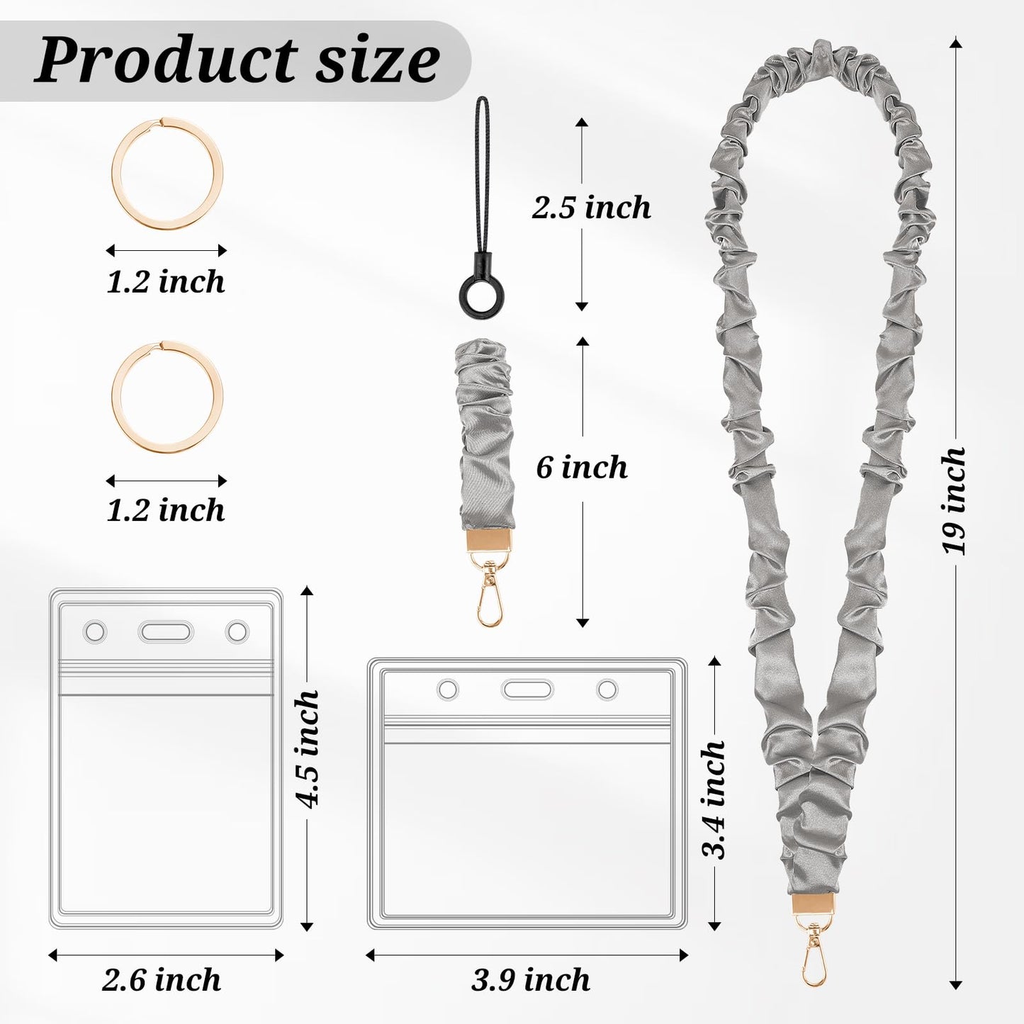 SHANSHUI Scrunchie Lanyard with ID Holder for Teacher, Retractable Long Neck & Short Wrist Lanyard Set with 2 Keychain Clips, Adjustable for Teachers, School Staff, Office (Gray)
