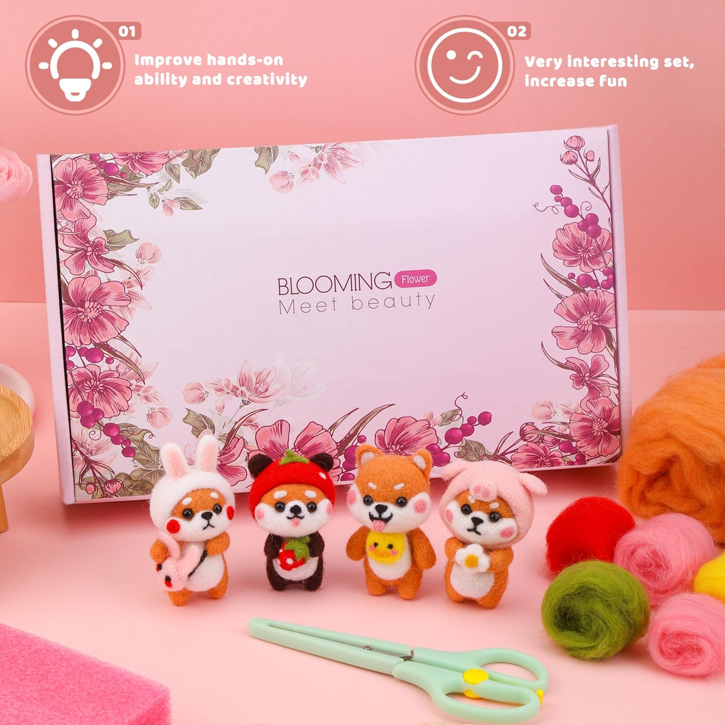 UOOU Needle Felting Kit, Wool Felting Kit with 6 Pcs Colorful Needle Felting Needles and Instructions, Wool Felting Supplies for Adults and Beginners