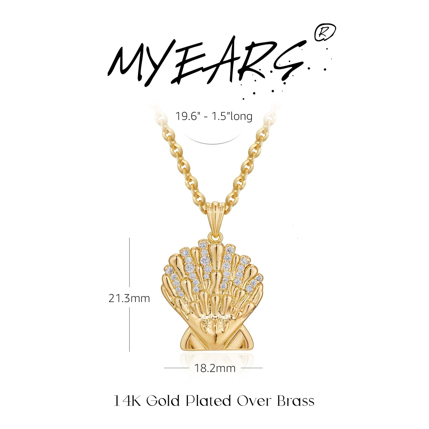 MYEARS Women Gold Necklace Clam Shell Pendant Cubic Zirconia 14K Simple Dainty Thick Chain Everyday Summer Beach Jewelry