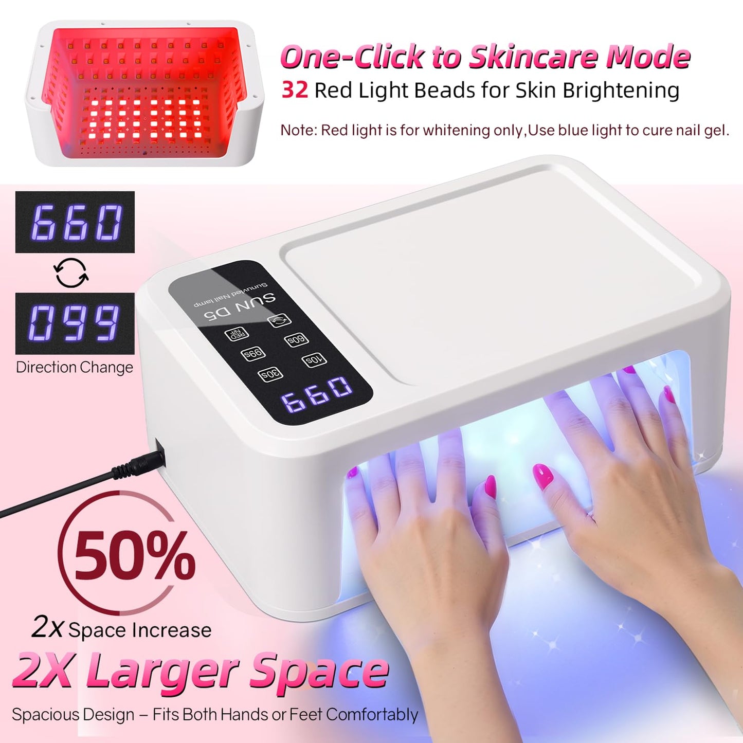 UV Light for Gel Nails, 120W UV LED Nail Lamp with 140 Beads, Fast Curing Professional Nail Dryer, Two-Hand Design, Red Light Skincare, Auto Sensor, LCD Display, 4 Timers for Fingernails & Toenails