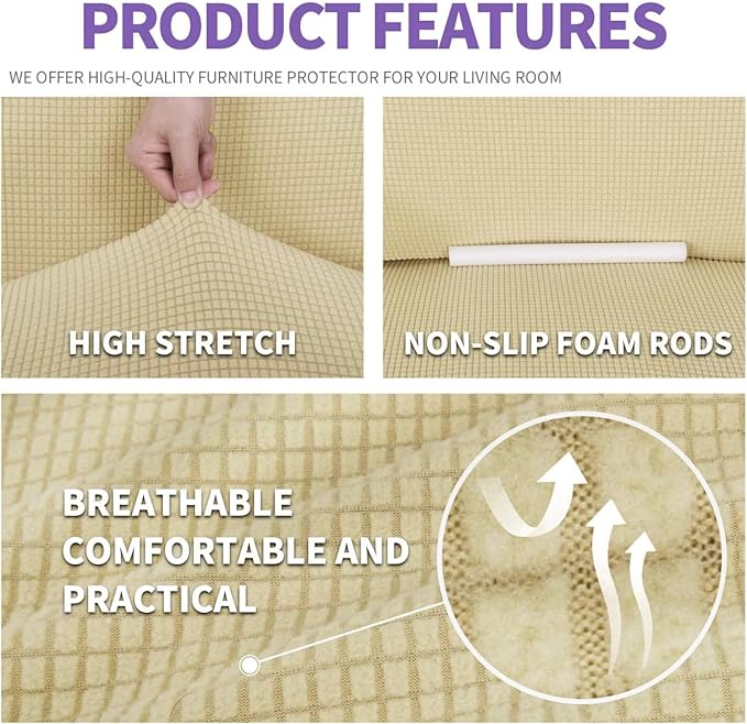 ZNSAYOTX Super Stretch Couch Cover (72"-92") Universal Sofa Covers with Elastic Bottom, Dog Cat Pets Friendly Washable Furniture Protector Fitted Sofa Slipcovers Stay in Place (Beige, Sofa)