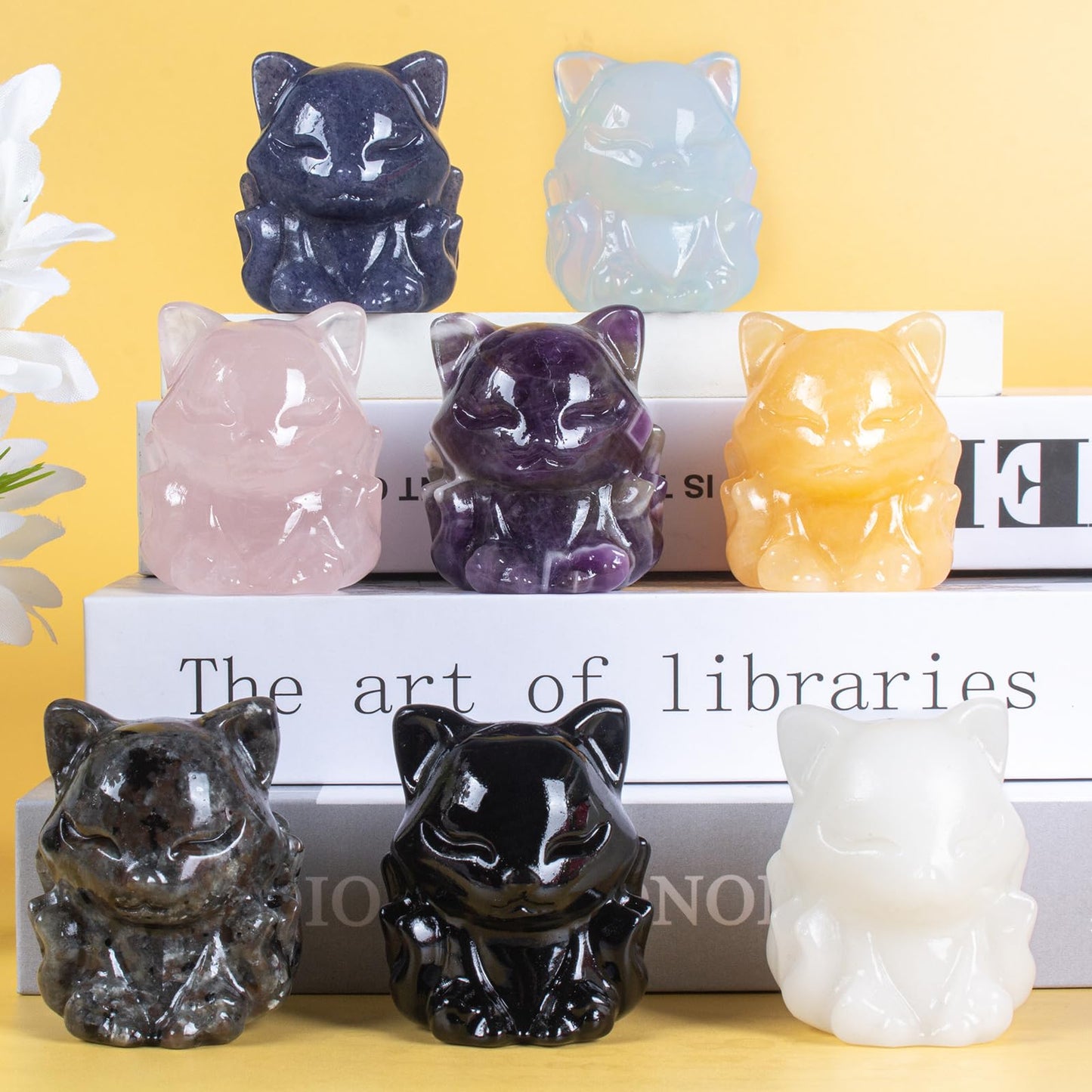 QLRSUXN Flame Stone Nine Tailed Fox Decor,2 Inch Healing Crystals Fox Statue，Lucky Guardian Pocket Fox Figurines as Women’s Gifts，Fox Figurine for Office Home Decor and Ornament.